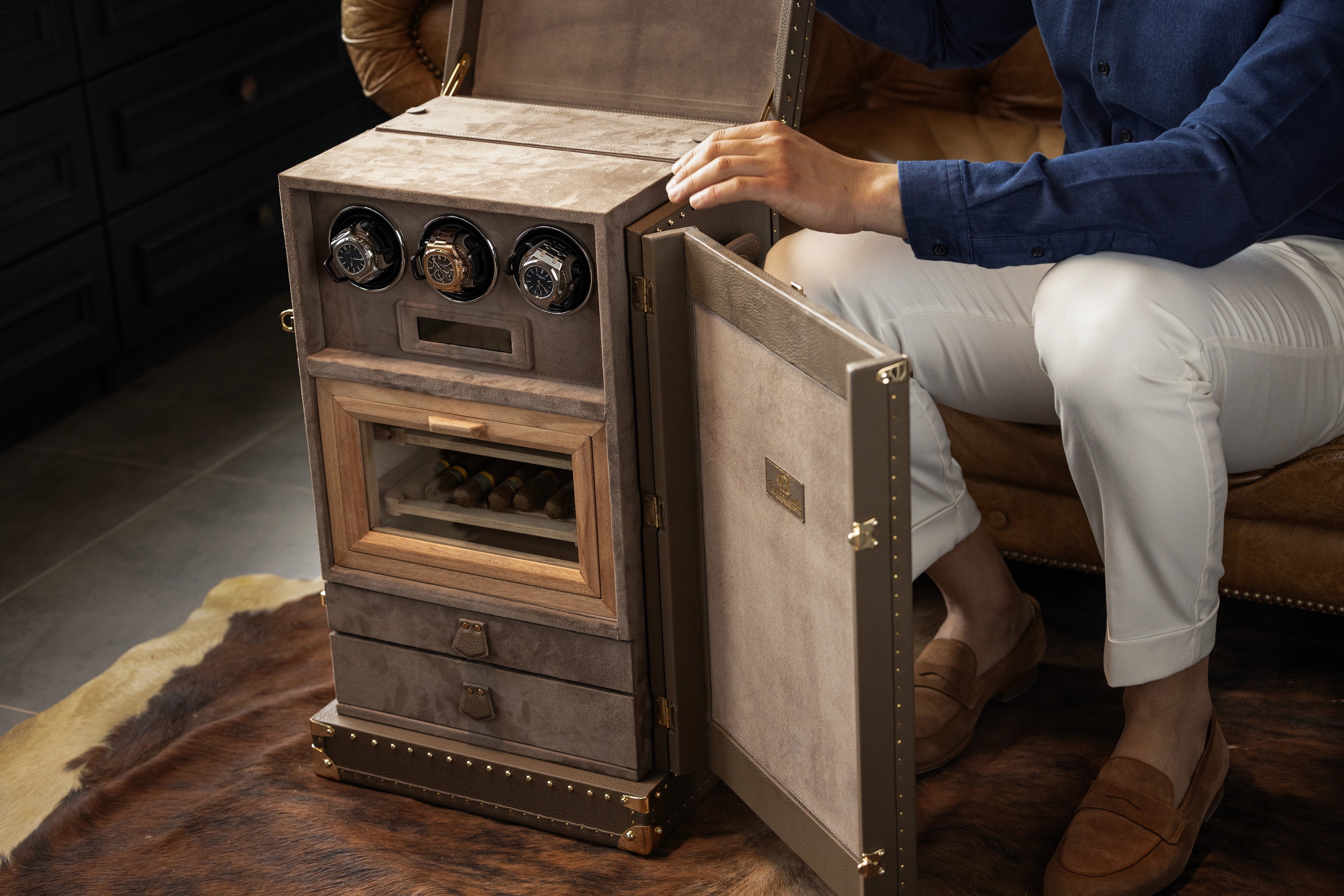 Watch Winder Trunk - Togo Beige