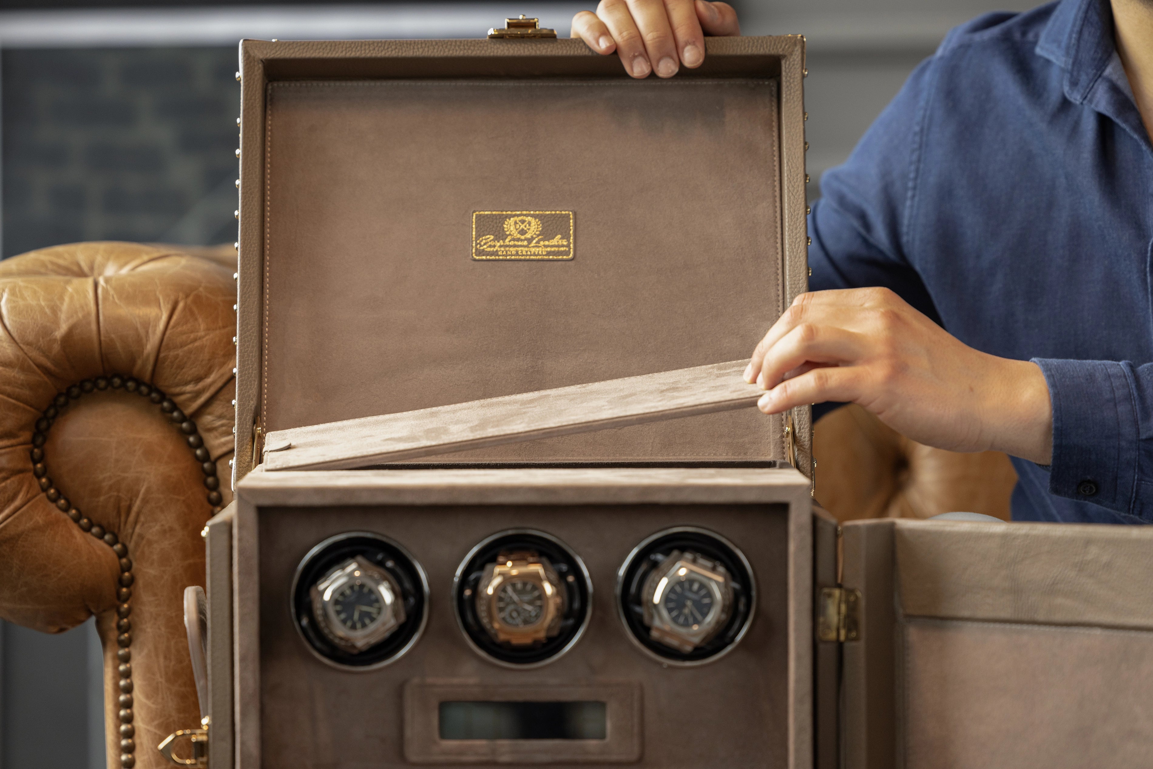 Watch Winder Trunk - Togo Beige