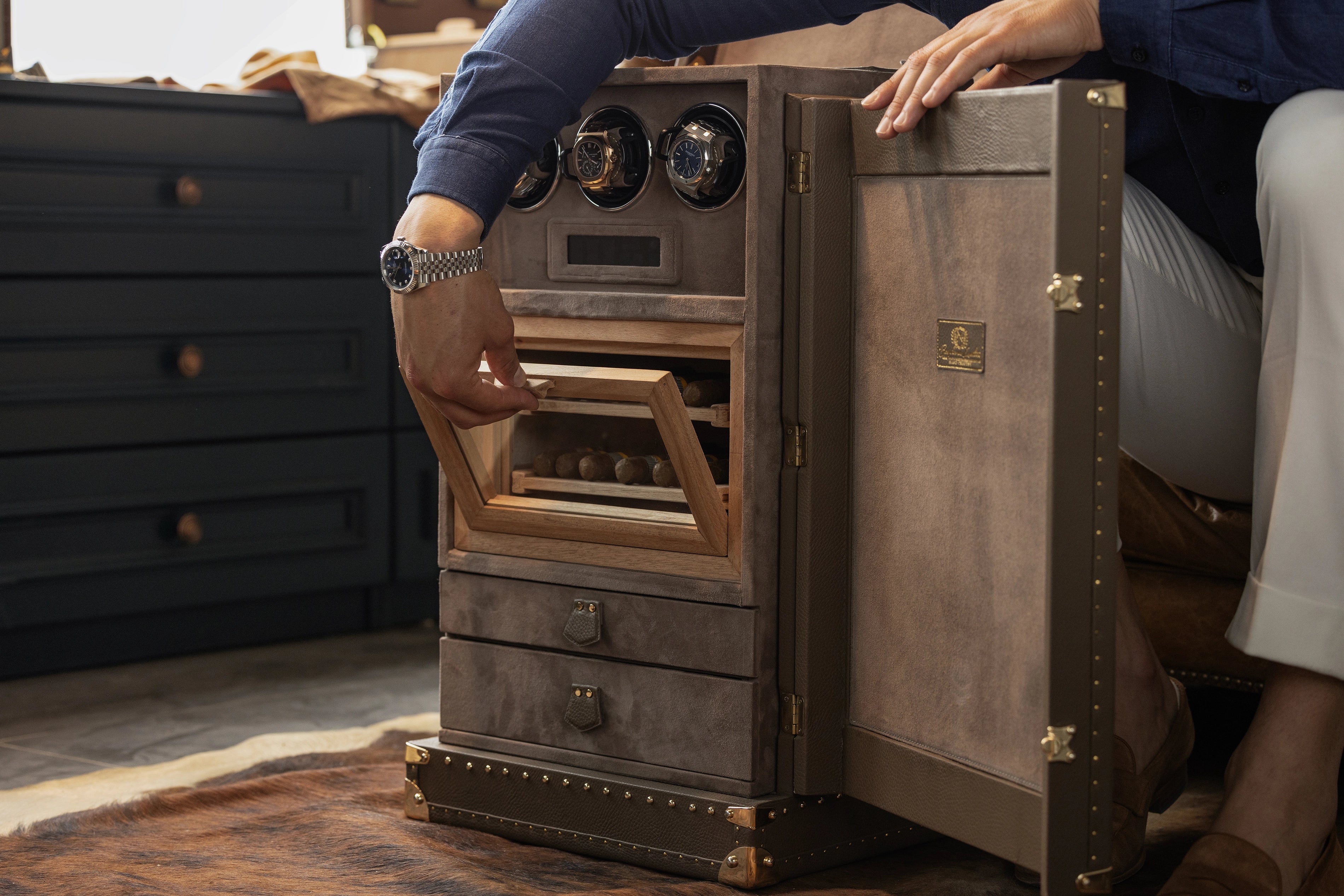 Watch Winder Trunk - Togo Beige