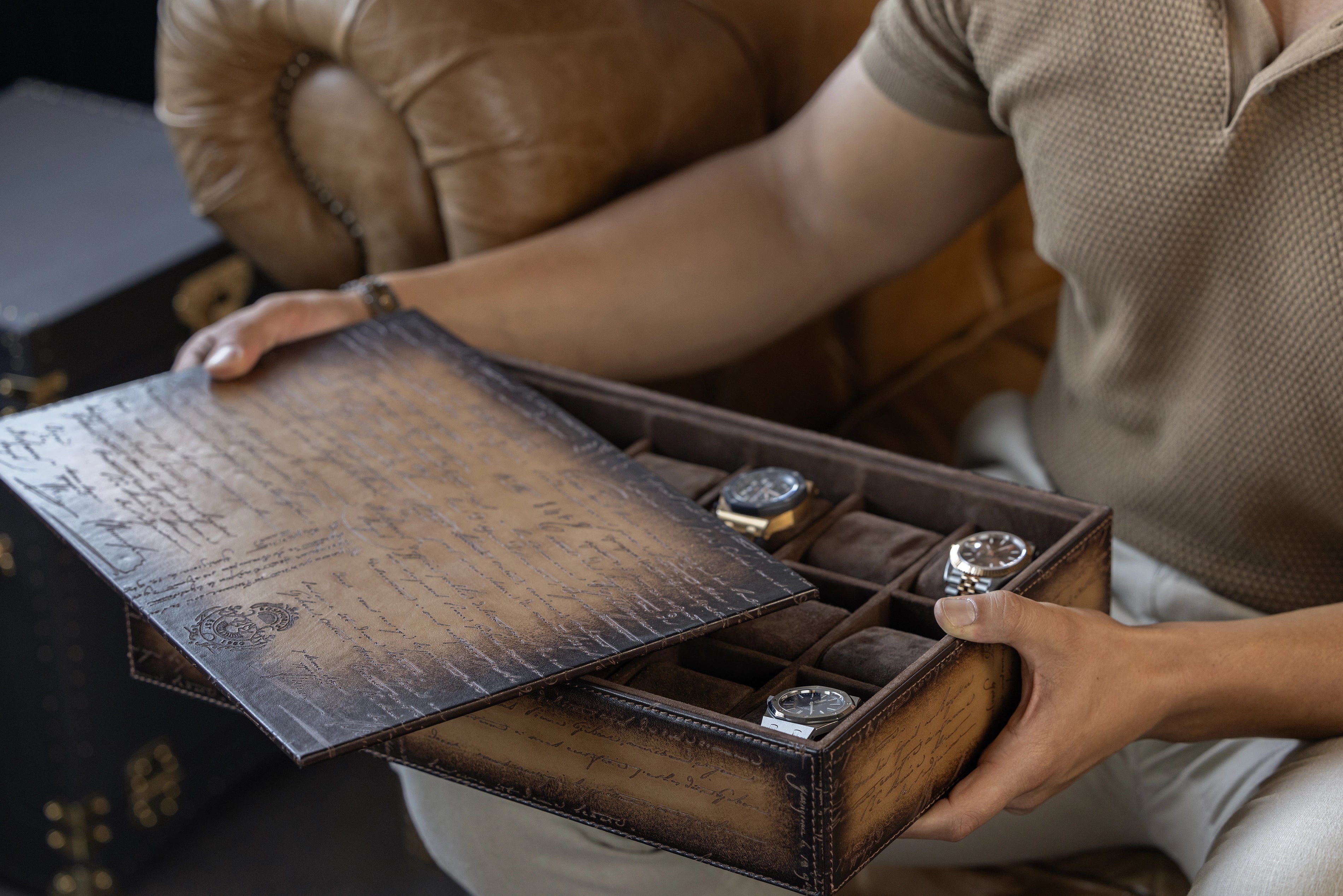 Watch Tray - Parchment Patina Java Brown