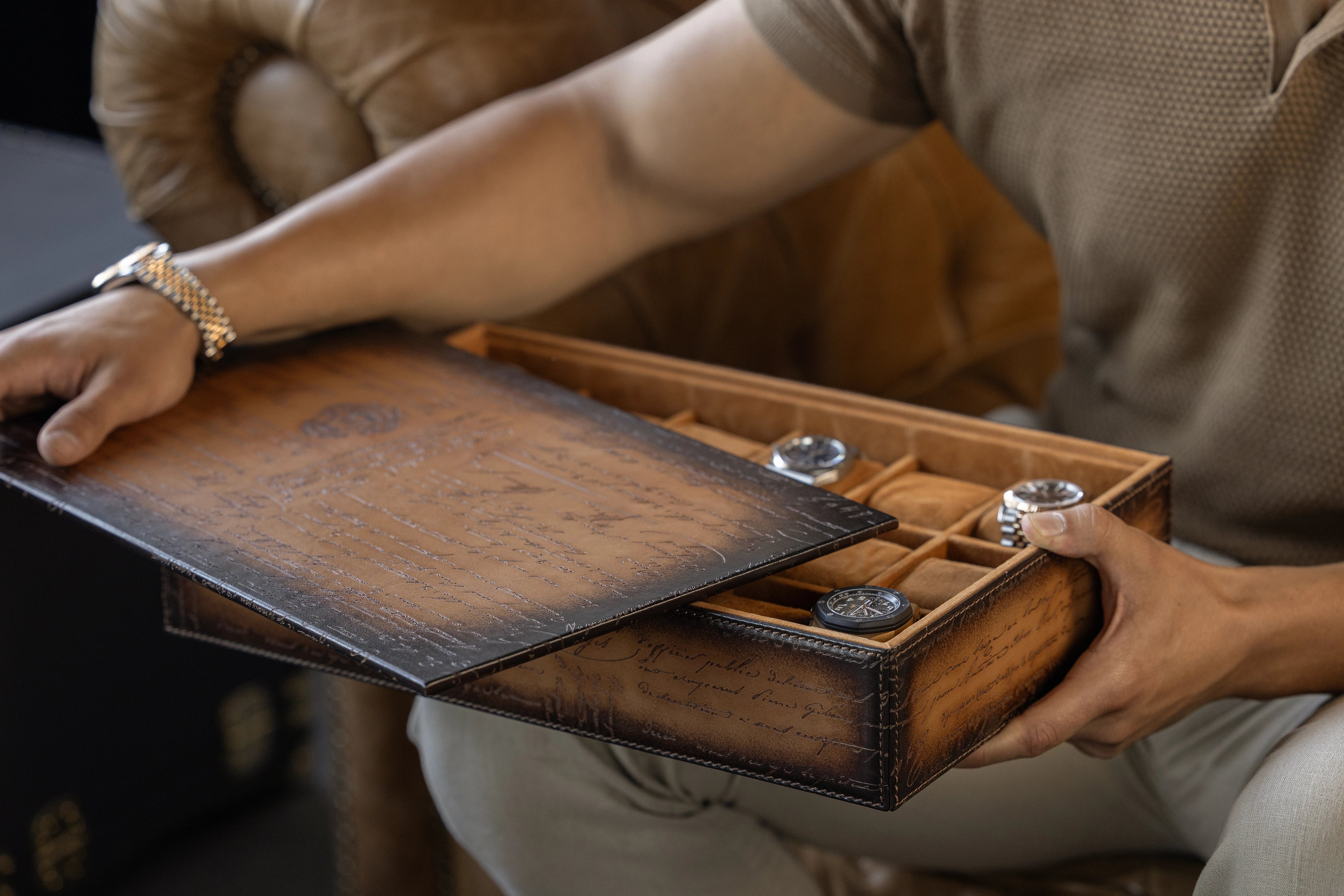 Watch Tray - Parchment Patina Light Tan