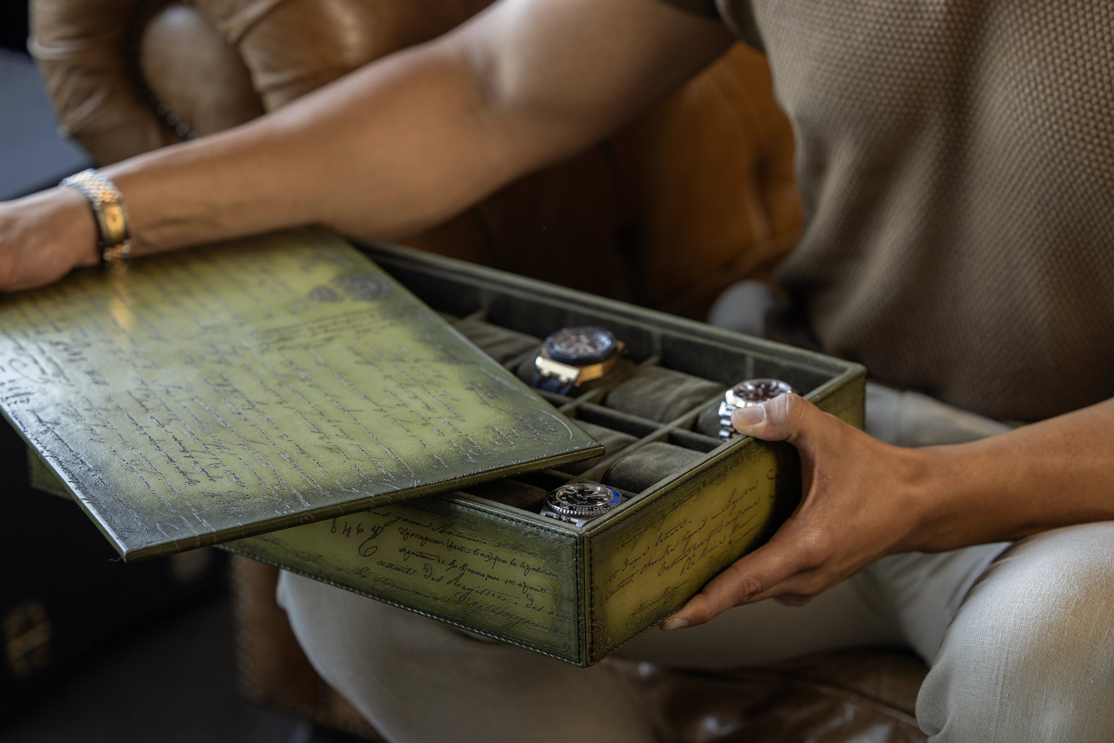 Watch Tray - Parchment Patina Olive Green