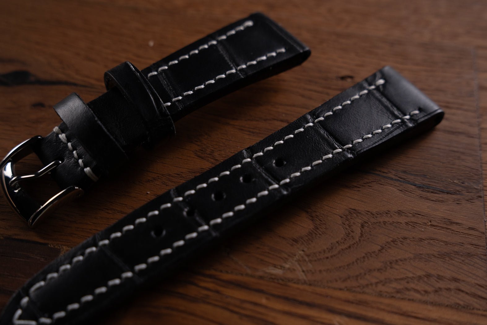 Bosphorus LeatherAlligator Watch Strap - Black - In Stock!