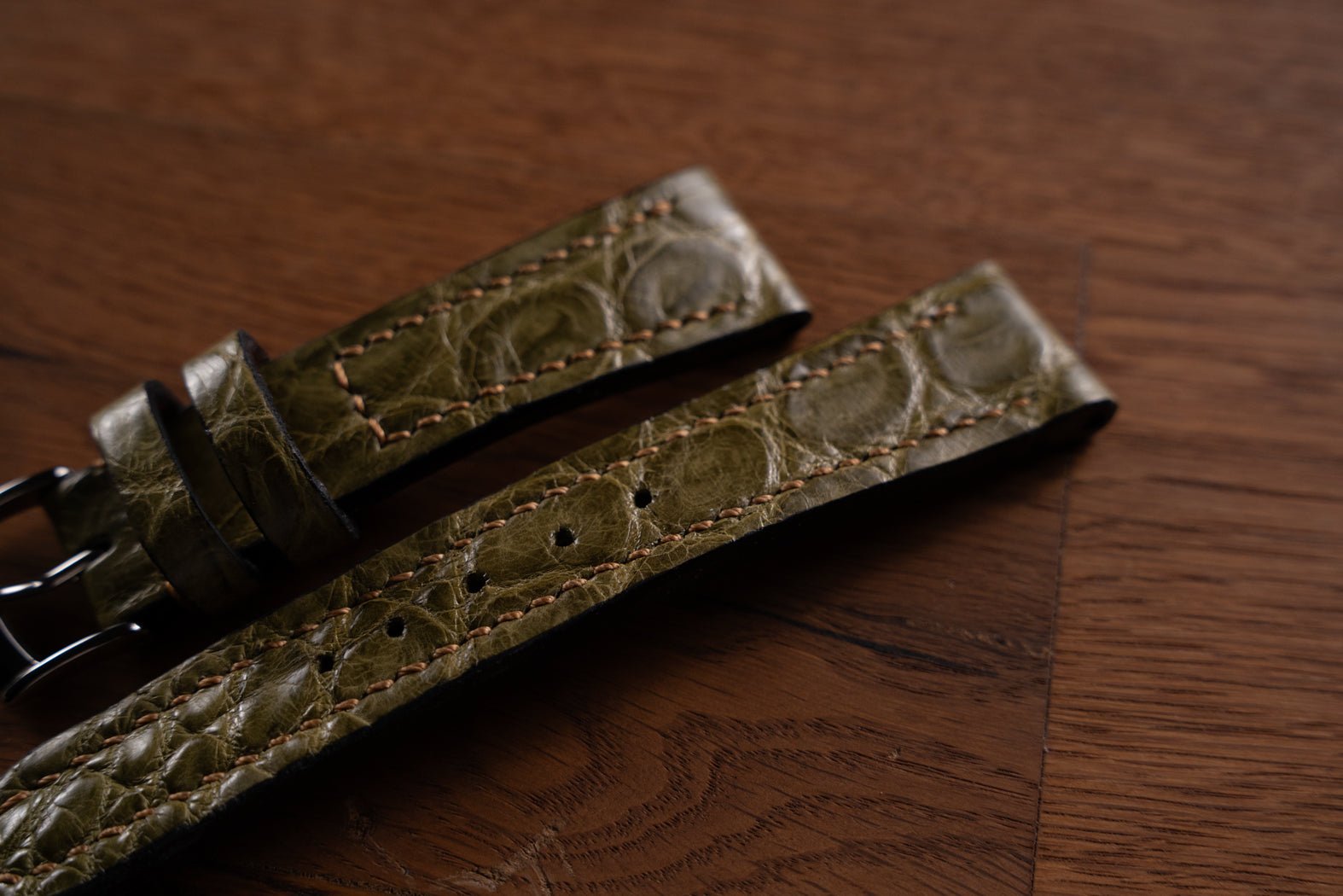 Bosphorus LeatherAlligator Watch Strap - Olive Green 02 - In Stock!