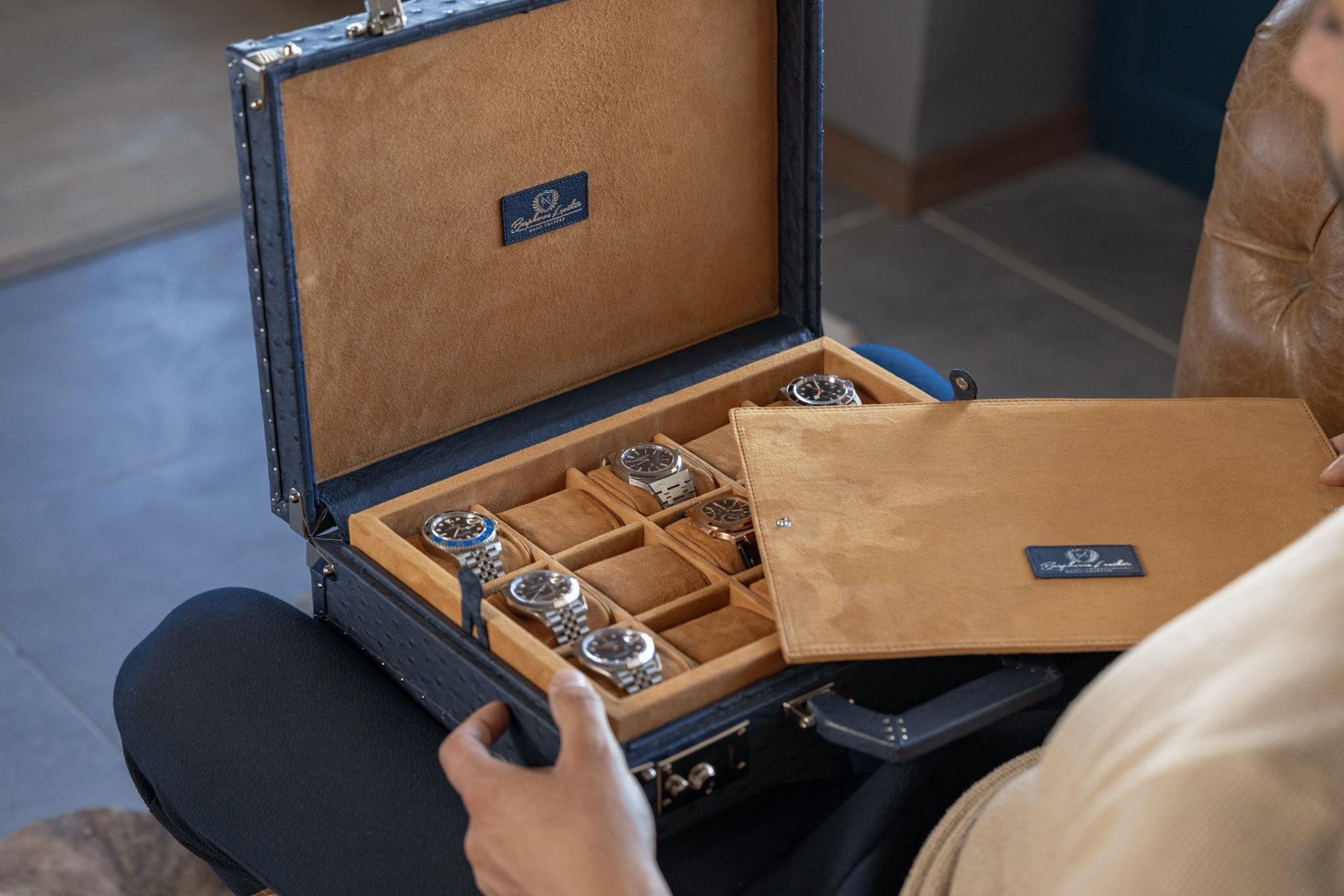 Bosphorus LeatherArtos Watch Case - Master Edition Ostrich Blue 15 Watches