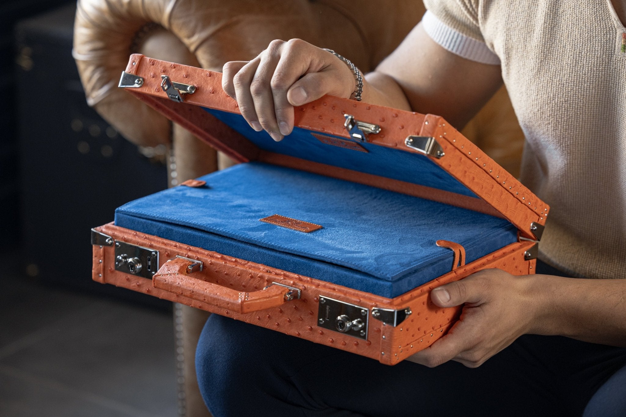 Bosphorus LeatherArtos Watch Case - Master Edition Ostrich Orange 15 Watches