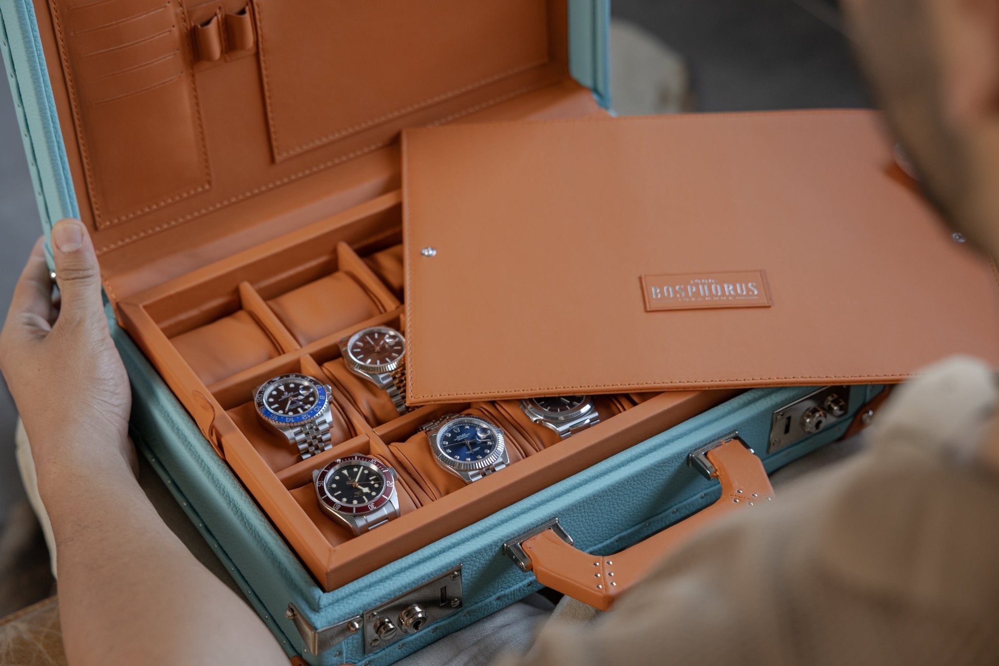 Bosphorus LeatherArtos Watch Case - Master Edition Togo Tiffany Blue For 10 or 15 Watches