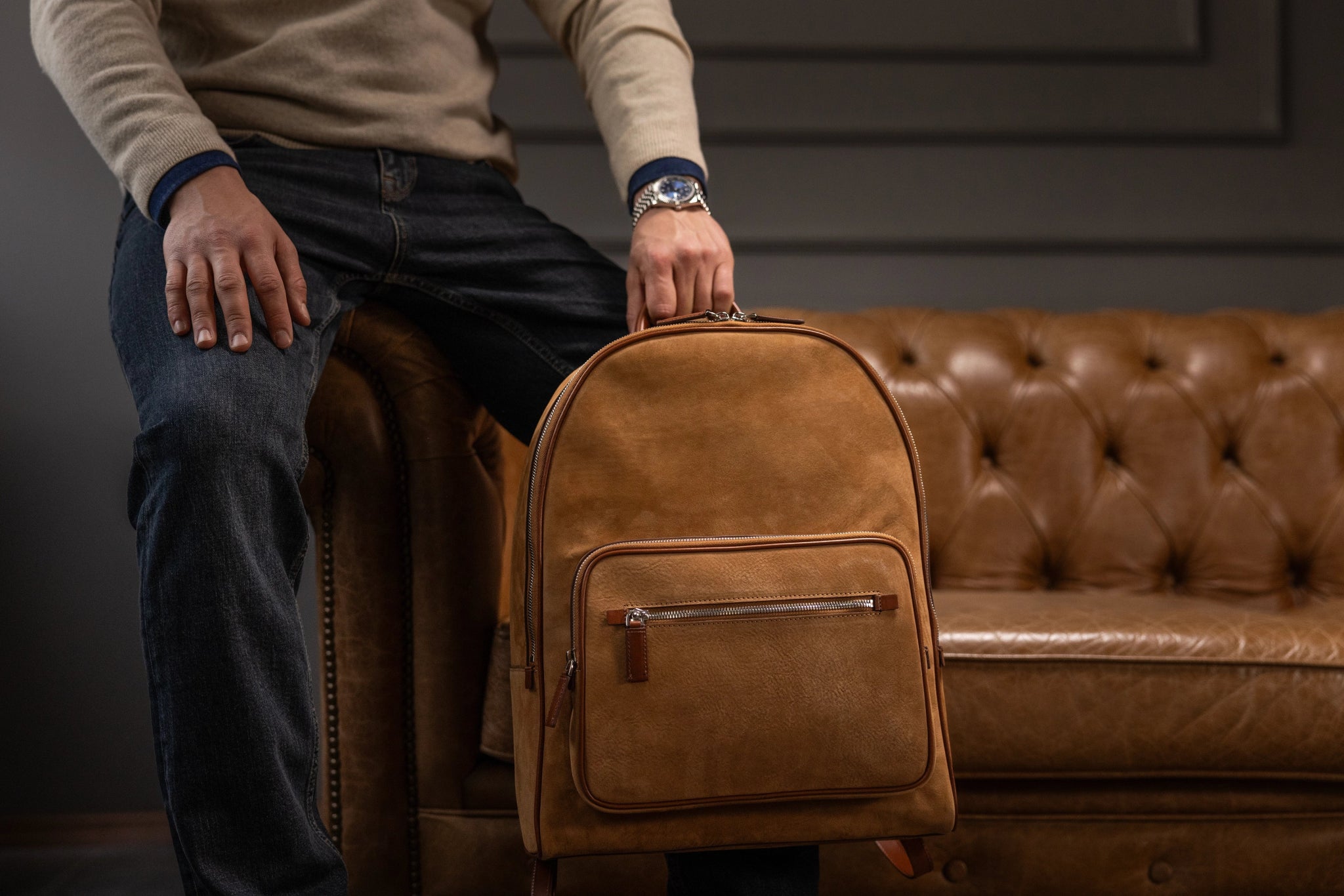 Bosphorus LeatherBackpack - Nubuck Camel