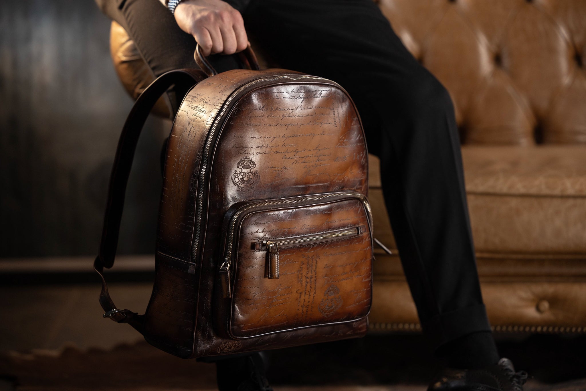 Bosphorus LeatherBackpack - Parchment Patina Dark Brown