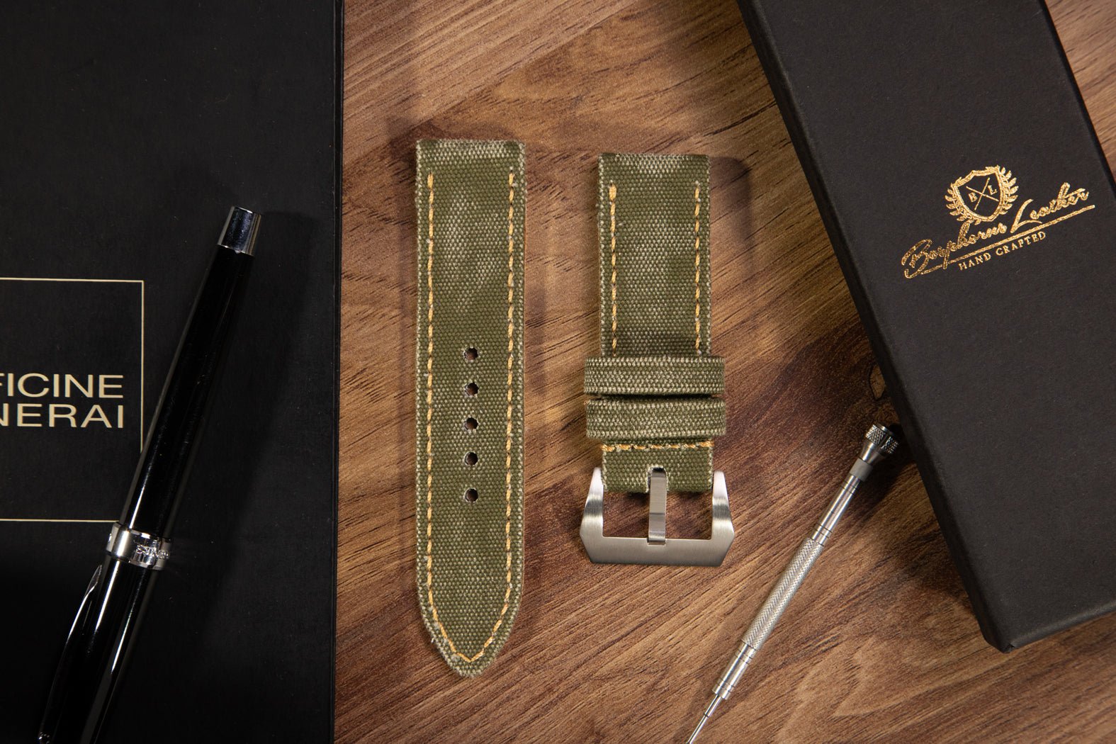 Bosphorus LeatherBosphorus Watch Strap - Rolled Canvas Moss