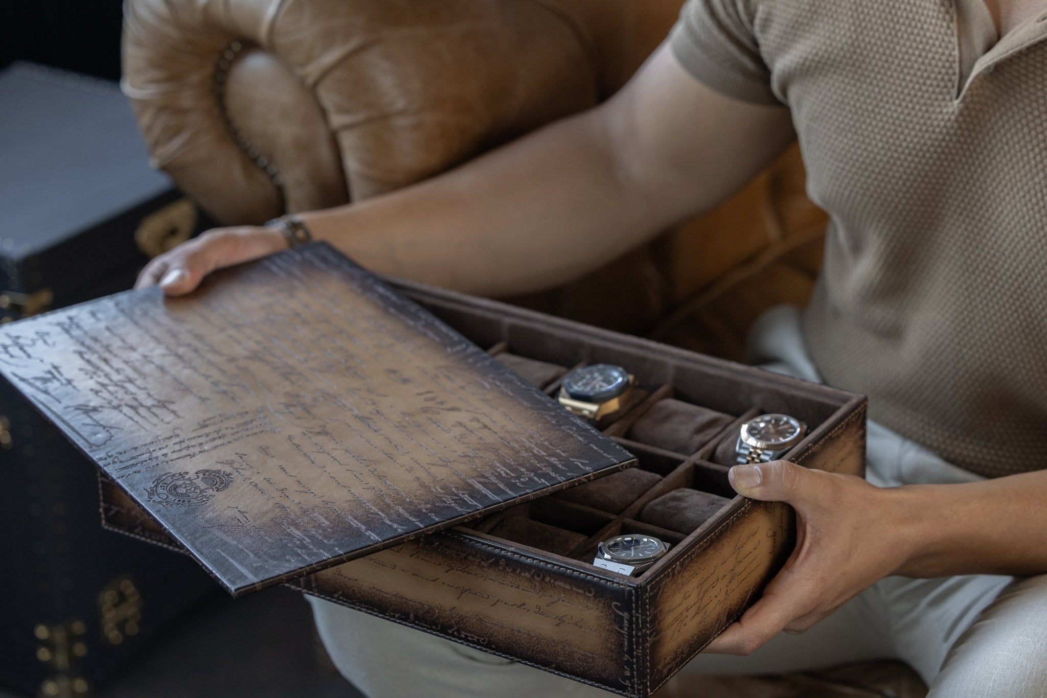 Bosphorus LeatherBosphorus Watch Tray - Parchment Patina Java Brown