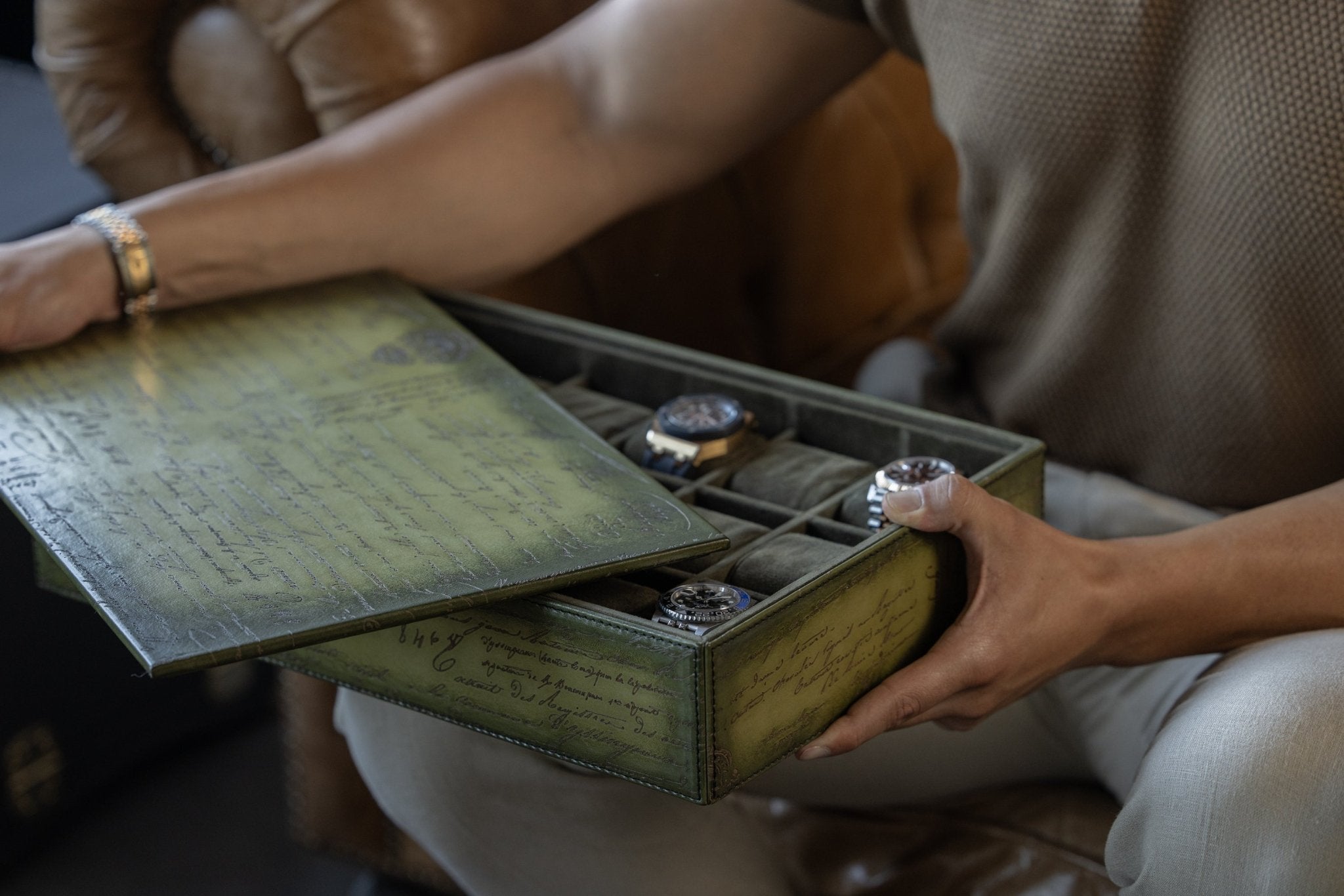 Bosphorus LeatherBosphorus Watch Tray - Parchment Patina Olive Green