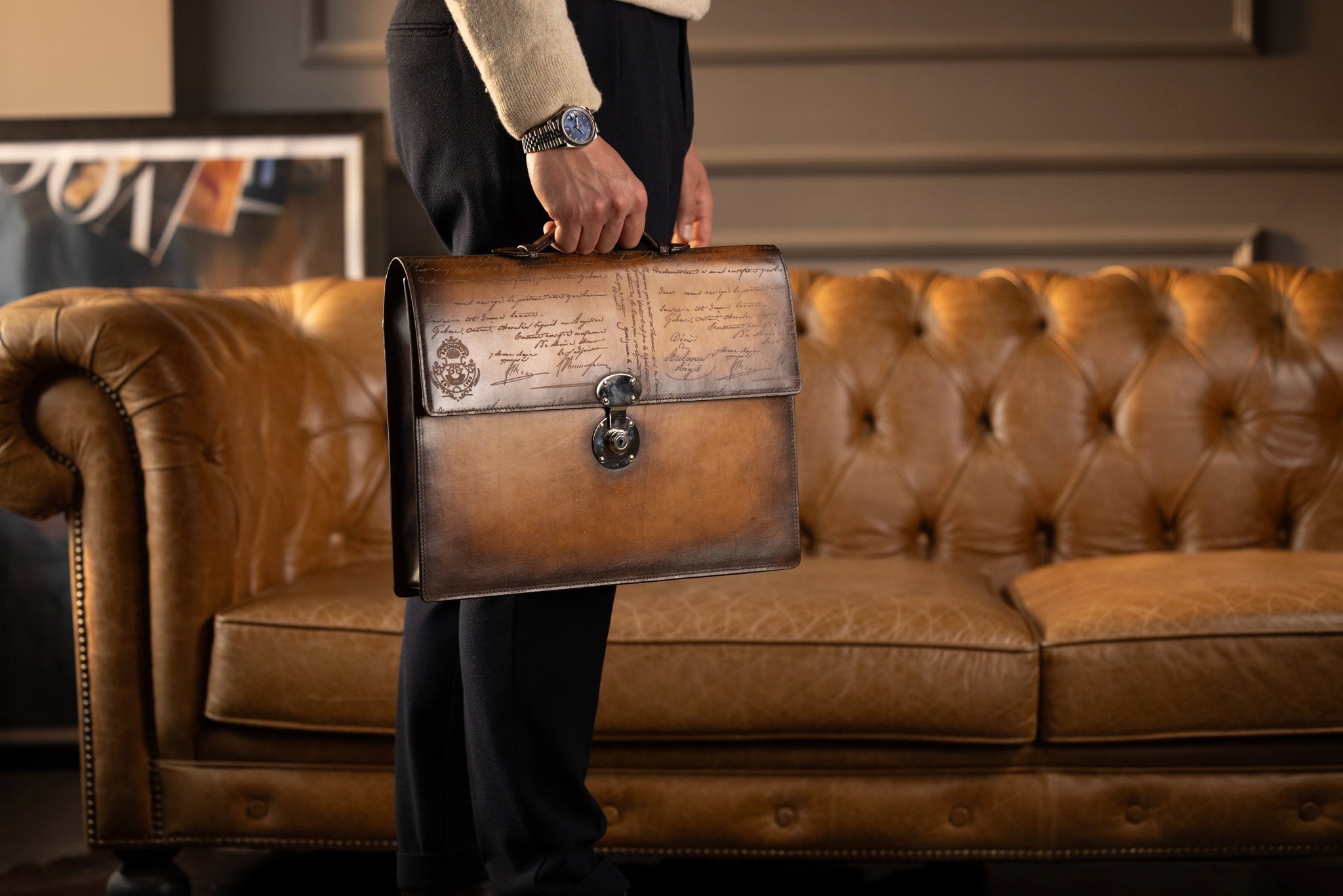 Bosphorus LeatherBriefcase - Parchment Patina Brown