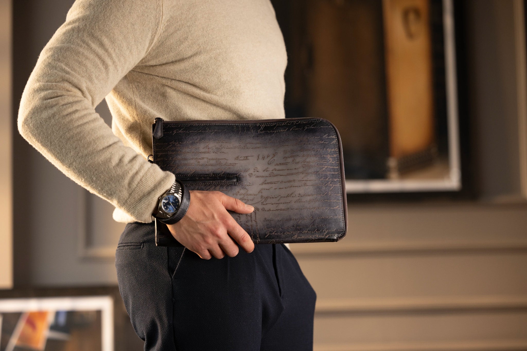 Bosphorus LeatherClutch - Parchment Patina Grey