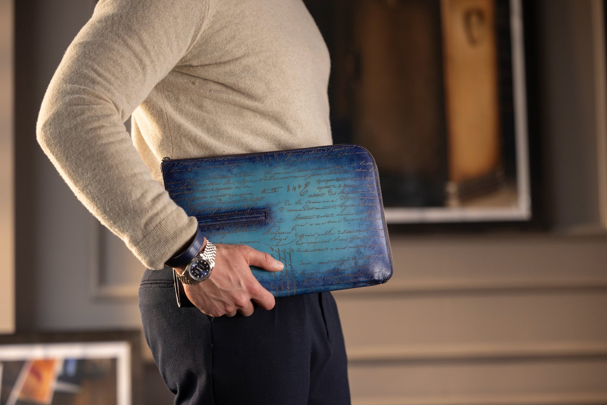 Bosphorus LeatherClutch - Parchment Patina Sky Blue