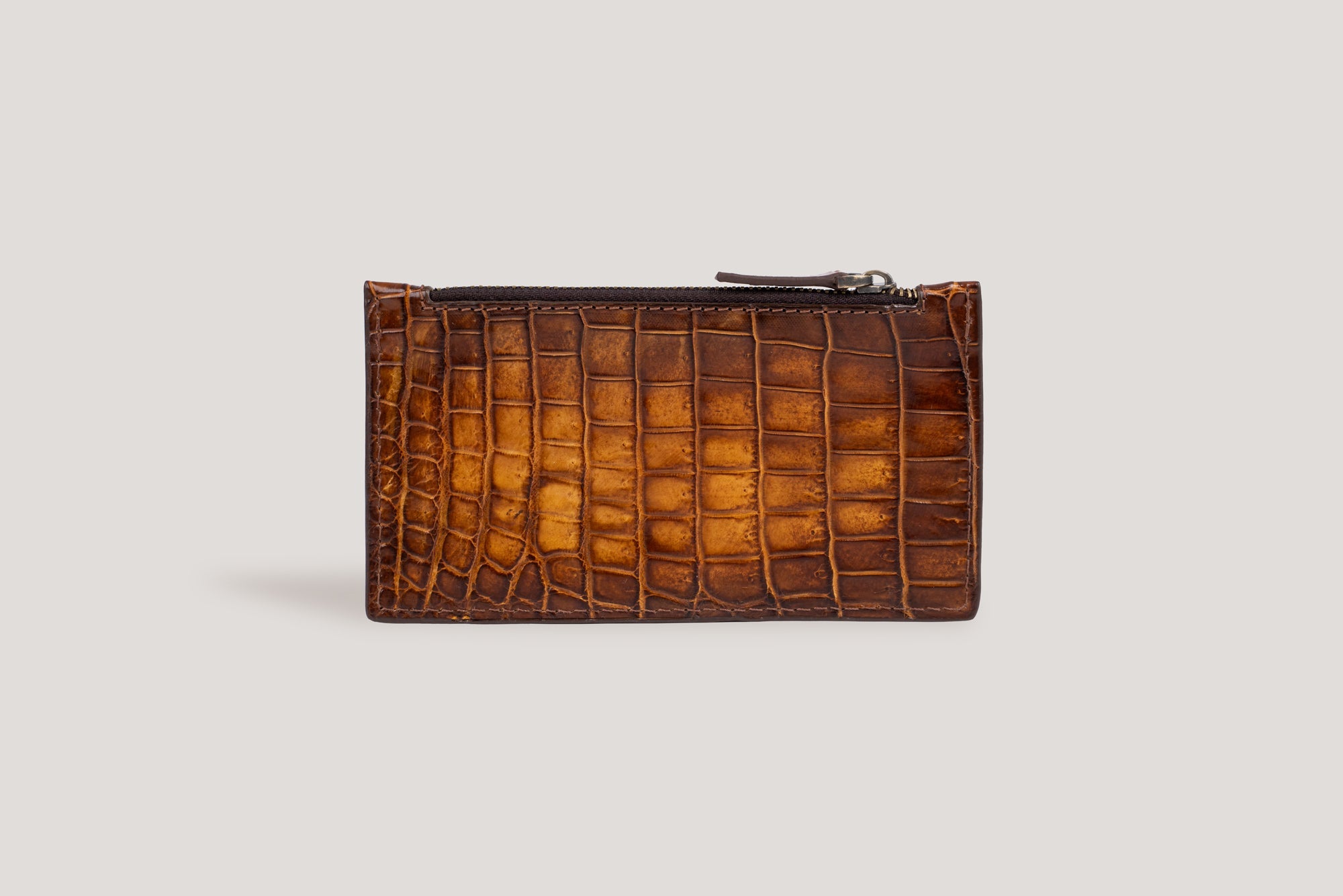 Bosphorus LeatherCrocodile Zipper Card Holder Honey Brown