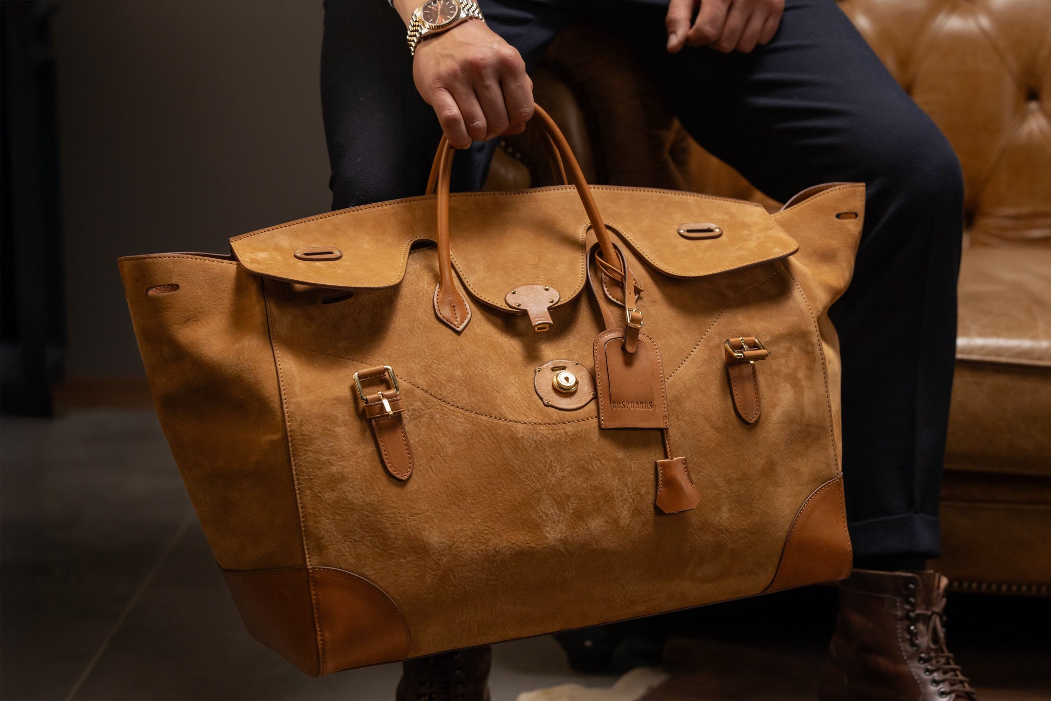 Bosphorus LeatherDuffle Bag - Nubuck Camel