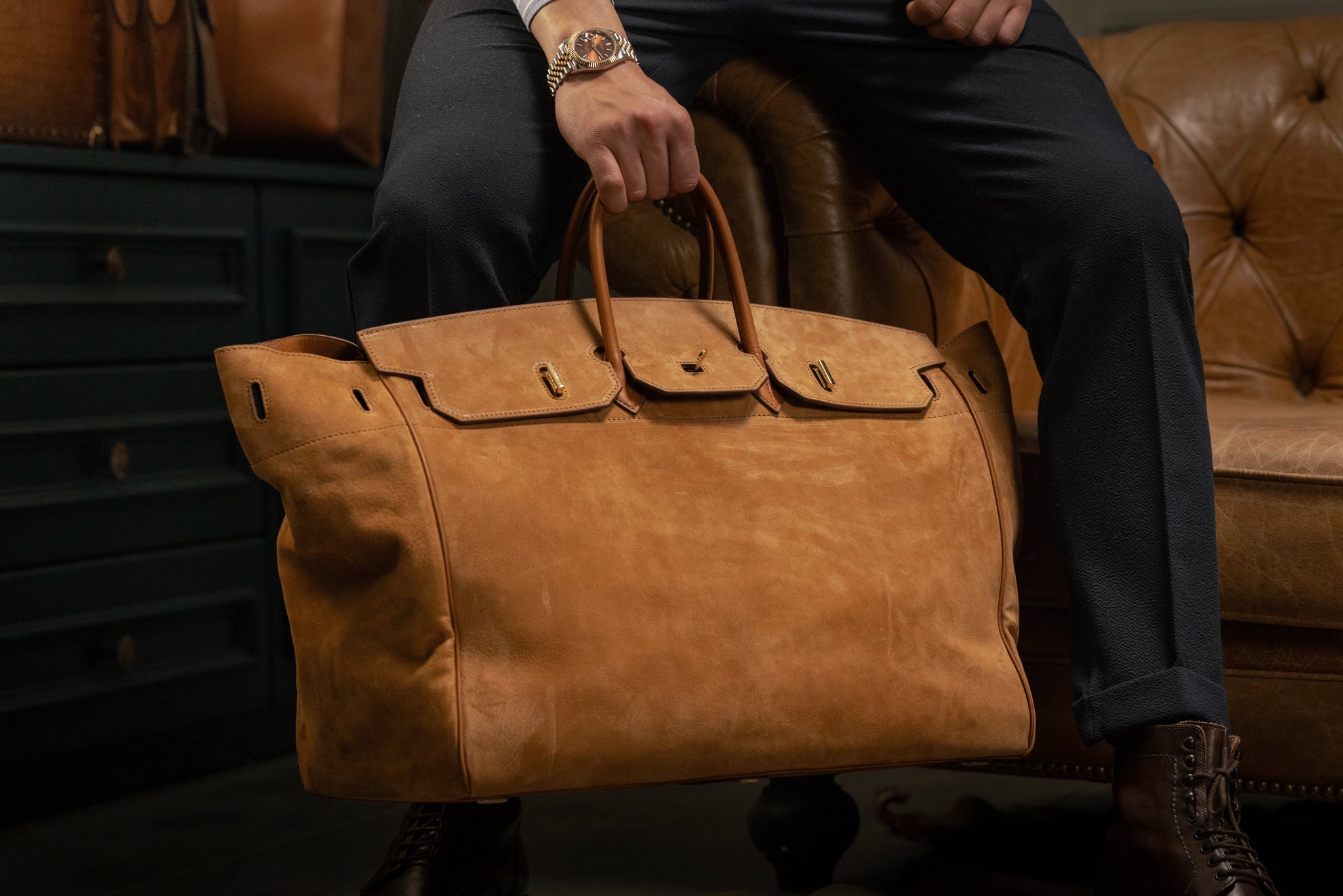 Bosphorus LeatherDuffle Bag - Nubuck Camel