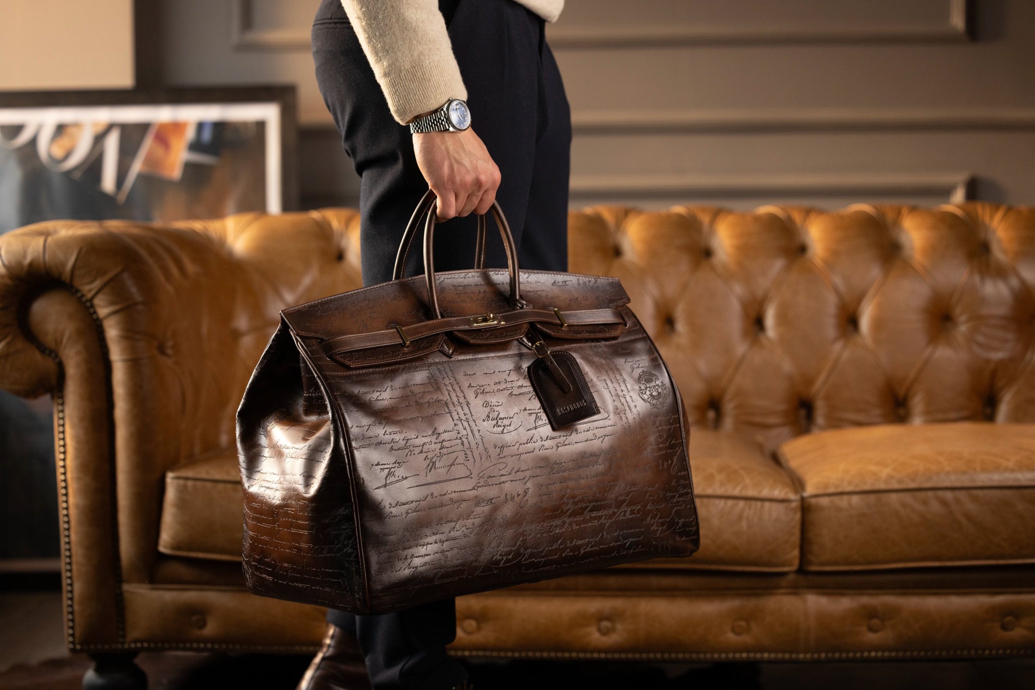 Bosphorus LeatherDuffle Bag - Parchment Patina Dark Brown