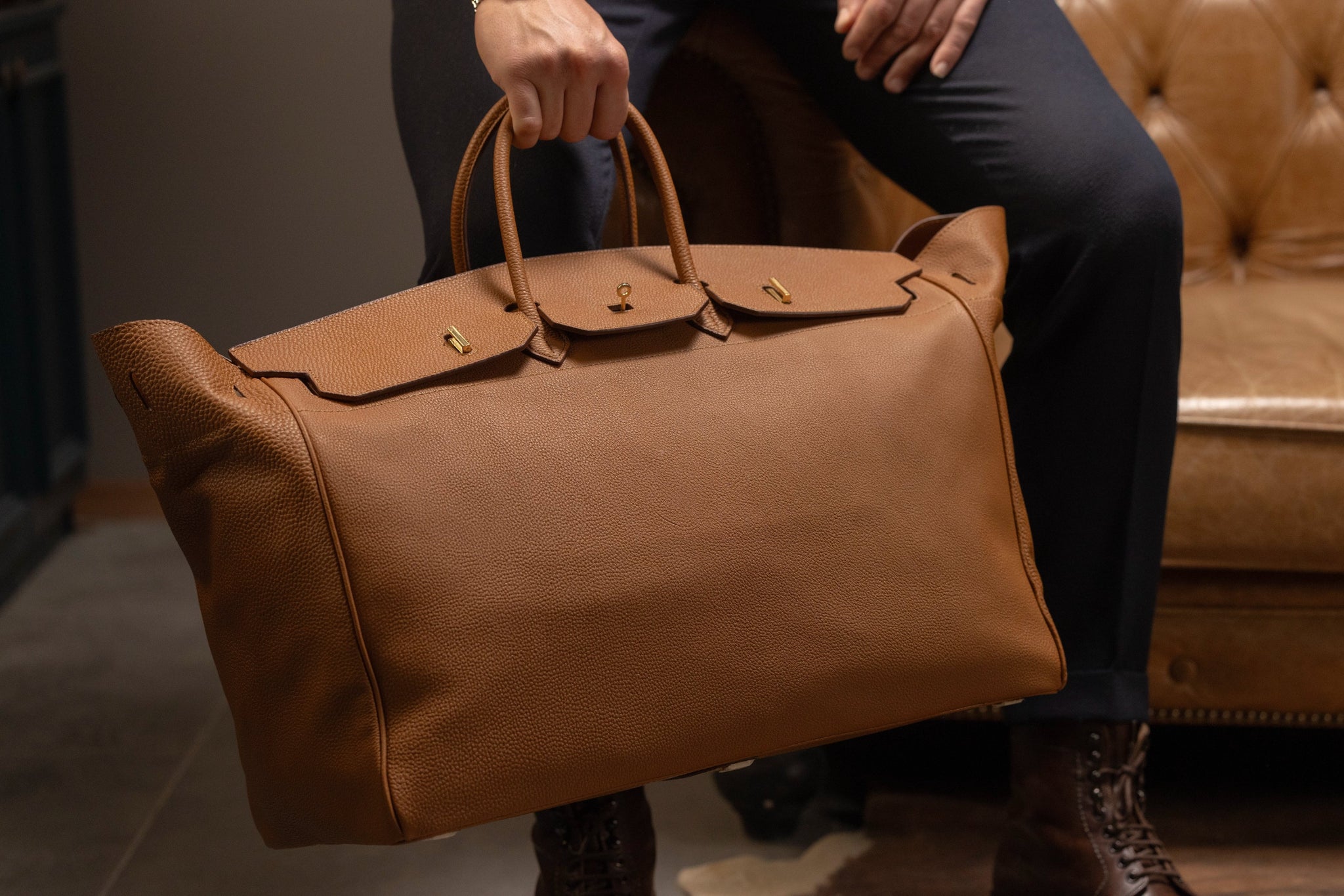 Bosphorus LeatherDuffle Bag - Togo Camel