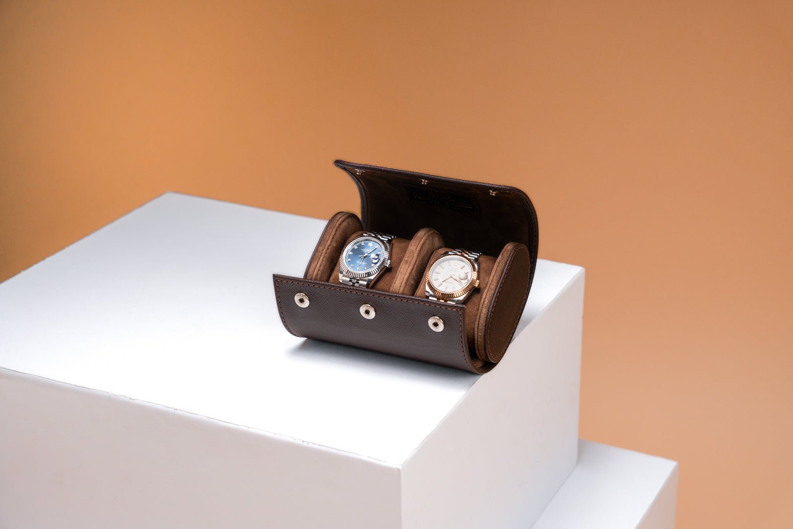 Bosphorus LeatherGalata Saffiano Dark Brown Watch Roll For 2 Watches