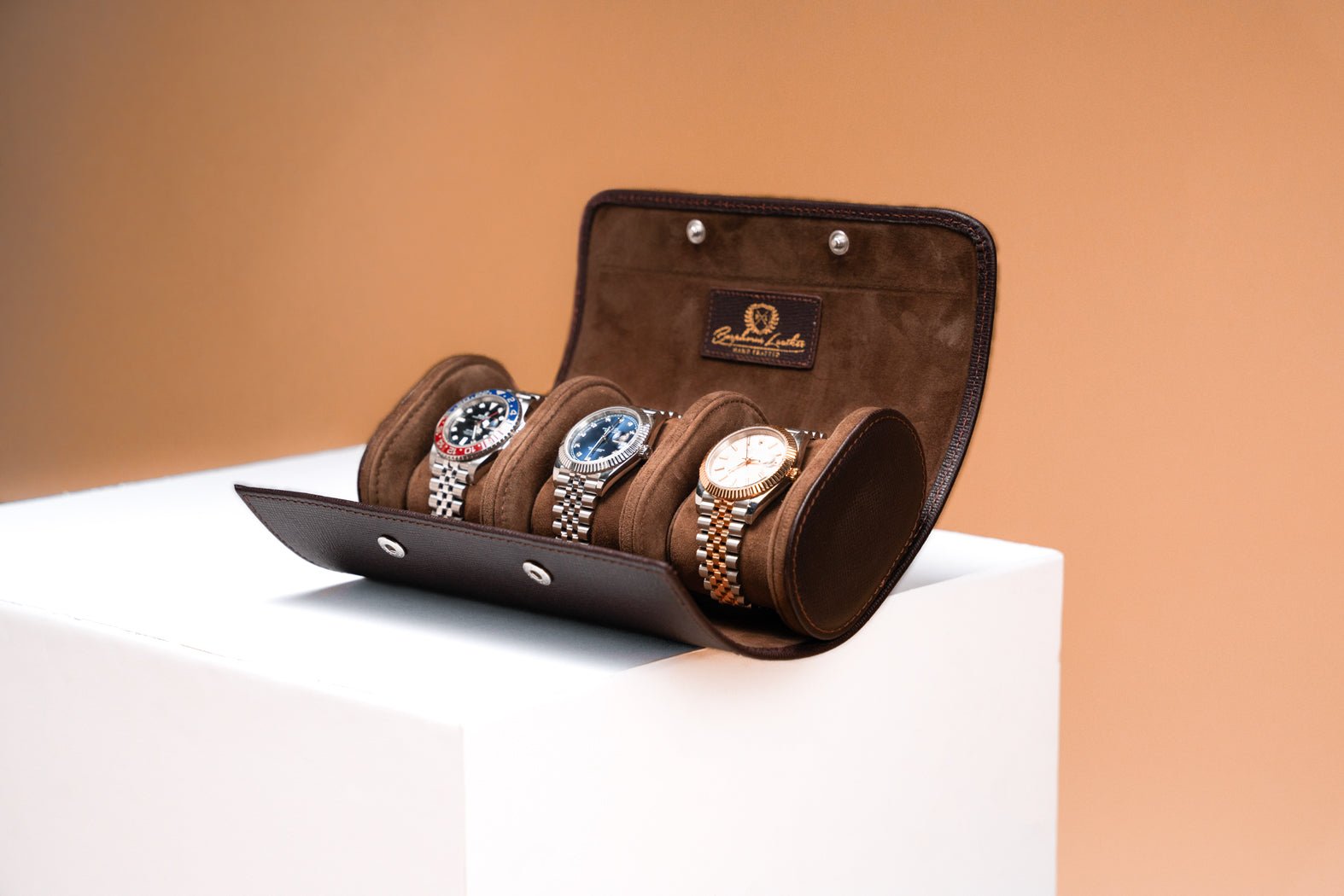 Bosphorus LeatherGalata Saffiano Dark Brown Watch Roll For 3 Watches