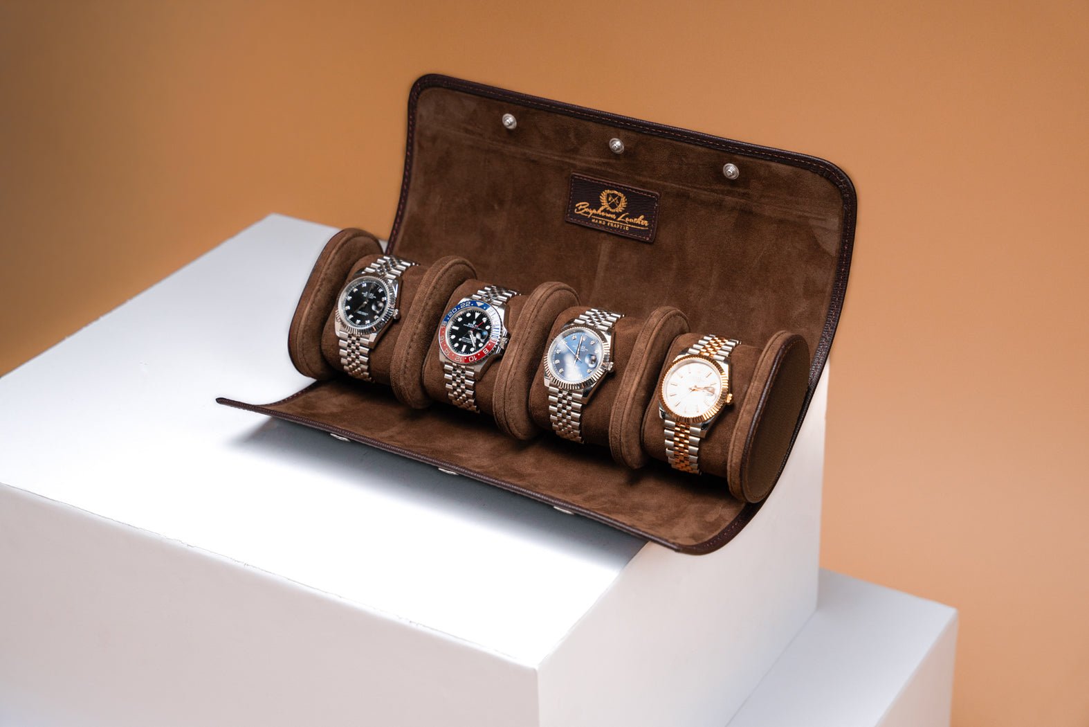 Bosphorus LeatherGalata Saffiano Dark Brown Watch Roll For 4 Watches