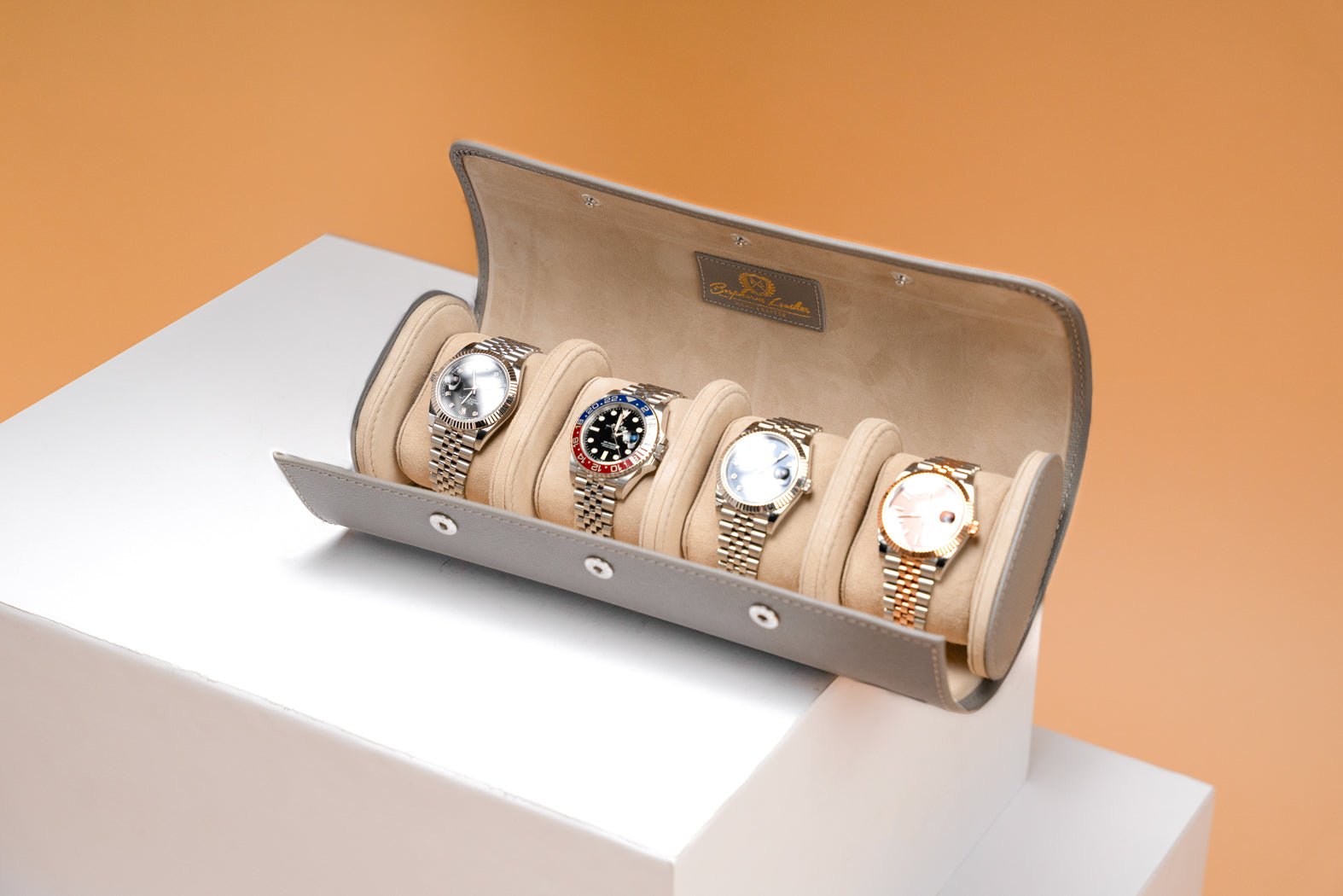 Bosphorus LeatherGalata Saffiano Grey Watch Roll For 4 Watches