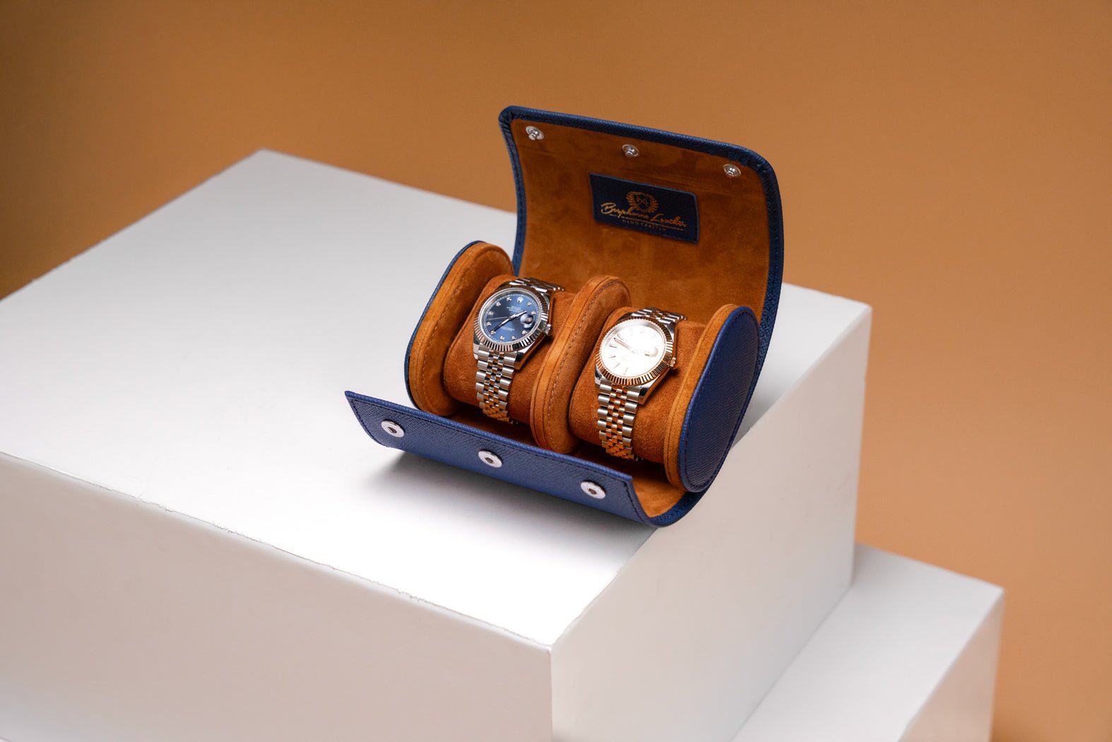 Bosphorus LeatherGalata Saffiano Navy Blue Watch Roll For 2 Watches