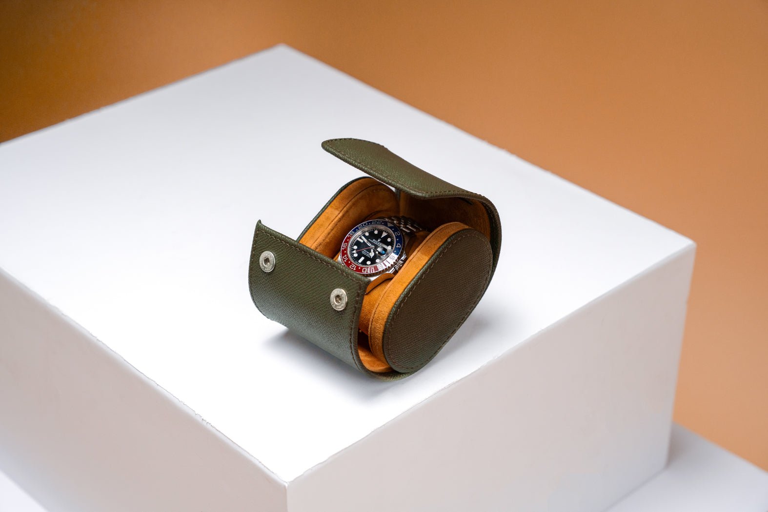 Bosphorus LeatherGalata Saffiano Olive Green Watch Roll for 1 Watch