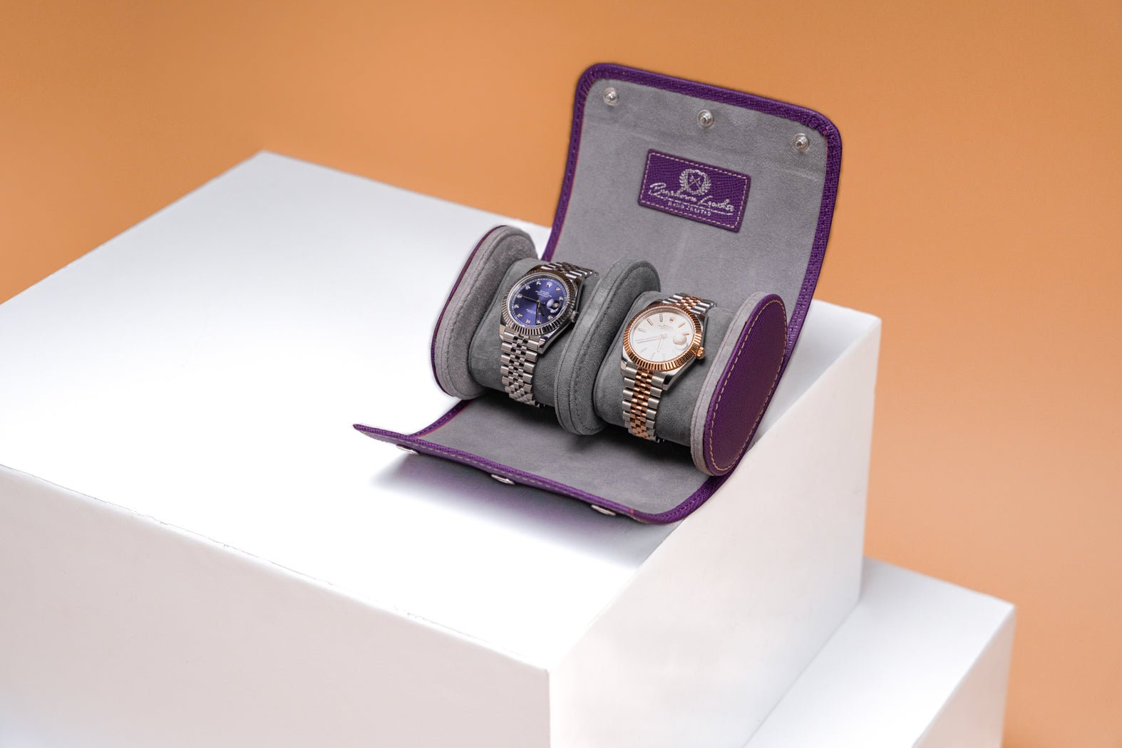 Bosphorus LeatherGalata Saffiano Purple Watch Roll For 2 Watches