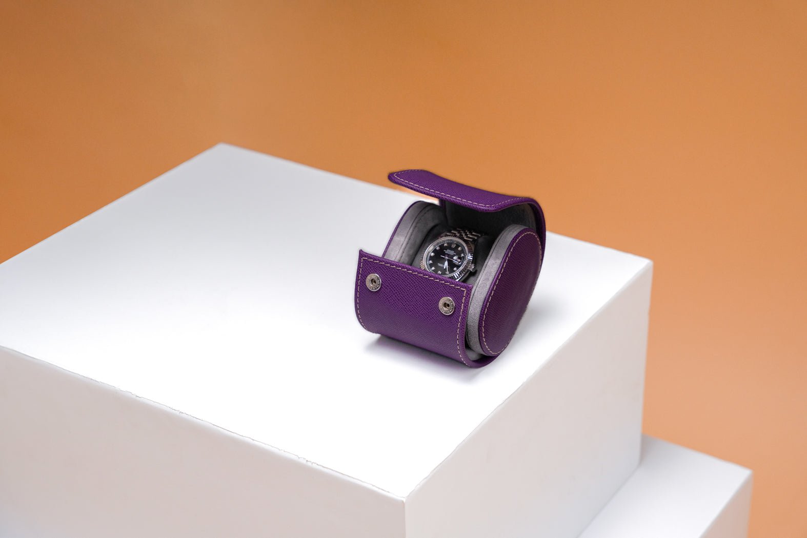 Bosphorus LeatherGalata Saffiano Purple Watch Roll for 3 Watches