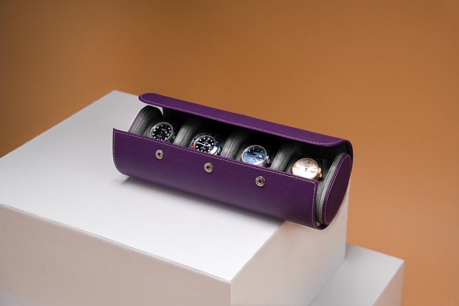 Bosphorus LeatherGalata Saffiano Purple Watch Roll for 4 Watches