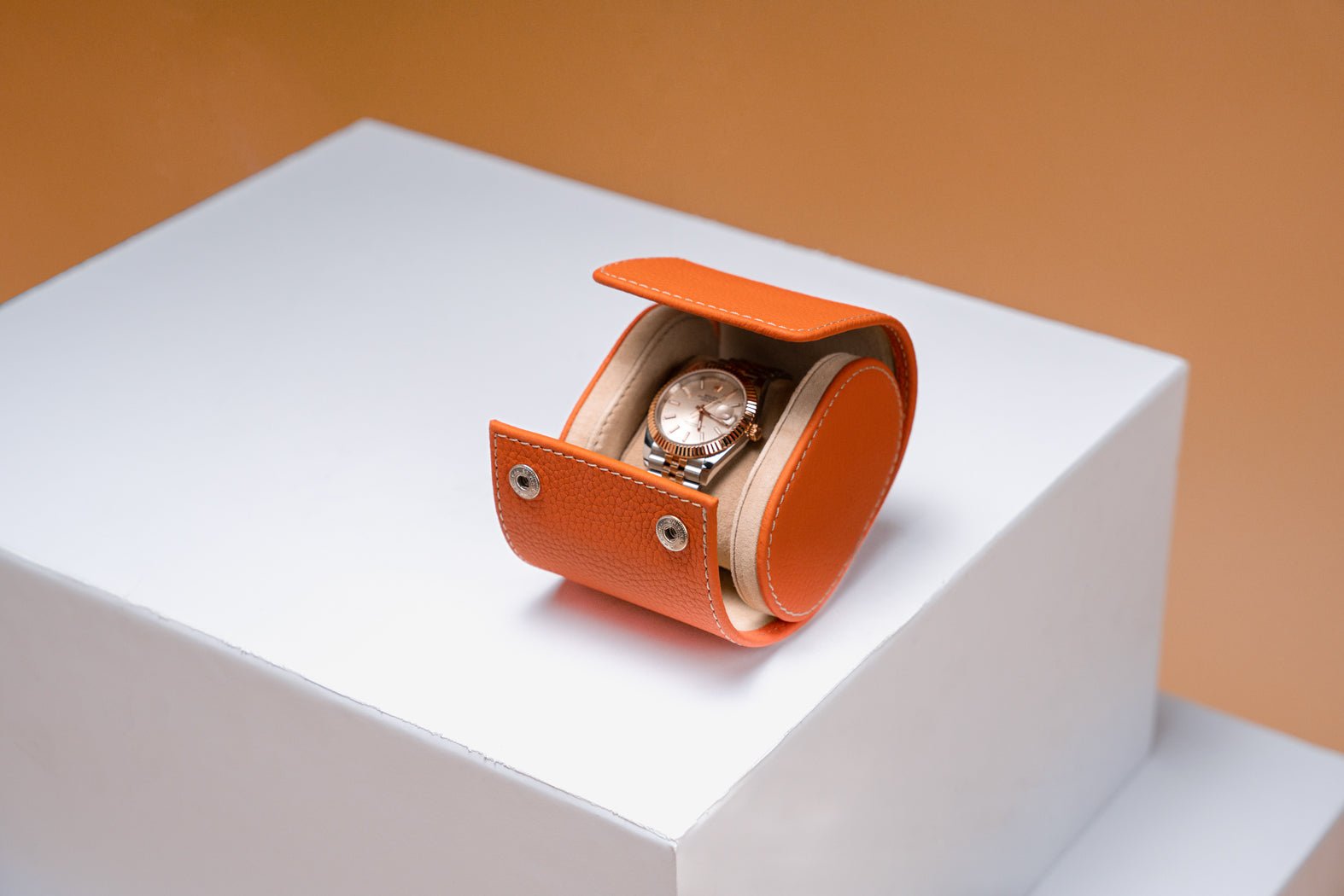 Bosphorus LeatherGalata Togo Orange Watch Roll For 1 Watch