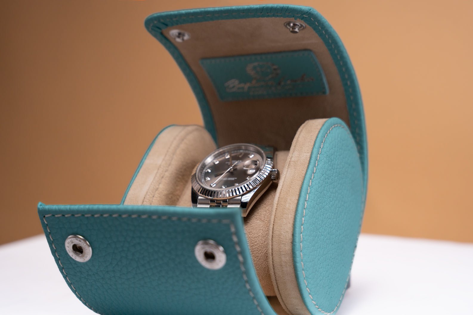 Bosphorus LeatherGalata Togo Tiffany Blue Watch Roll For 1 Watch