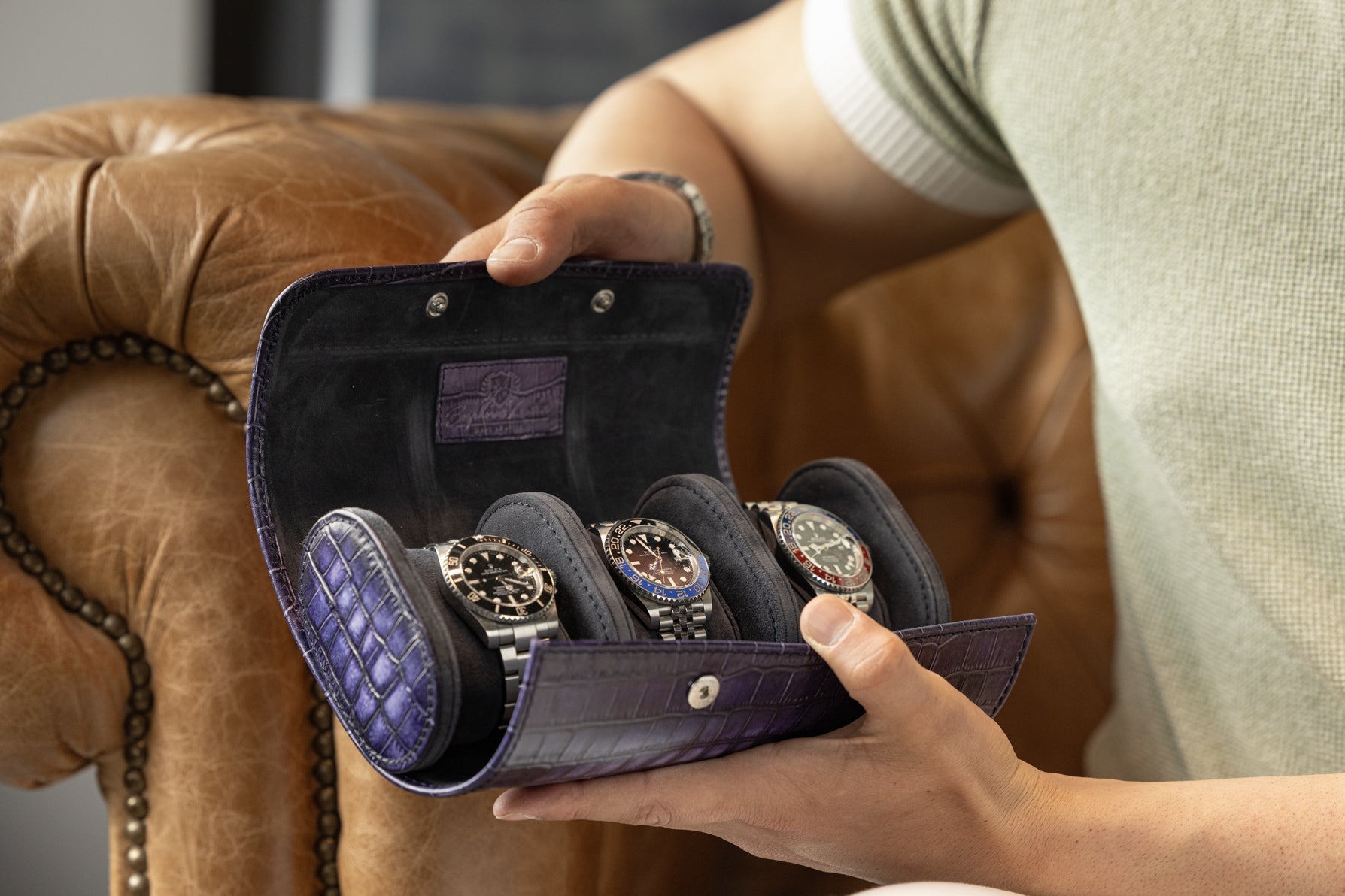 Bosphorus LeatherGalata Watch Roll - CP Patina Purple For 3 Watches