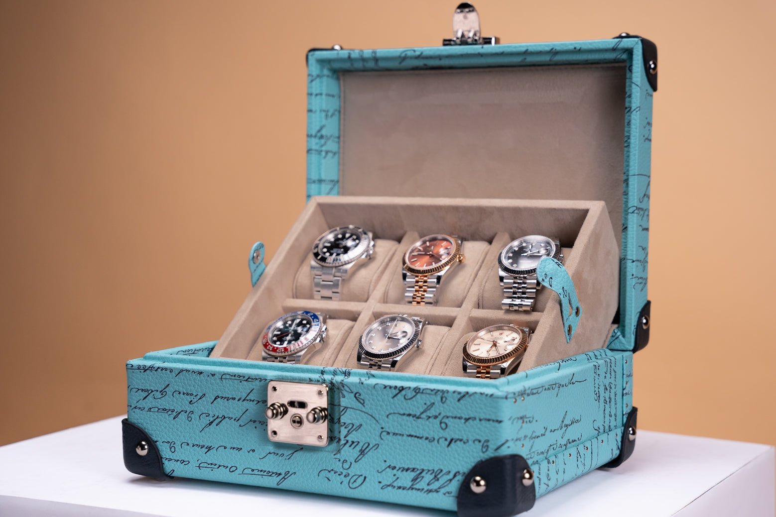 Bosphorus LeatherMaya Watch Case - Togo Parchment Tiffany Blue For 6 Watches