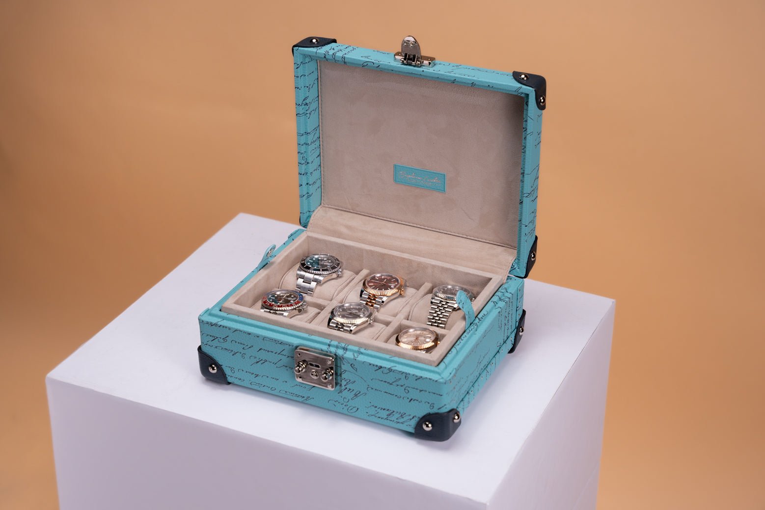 Bosphorus LeatherMaya Watch Case - Togo Parchment Tiffany Blue For 8 Watches