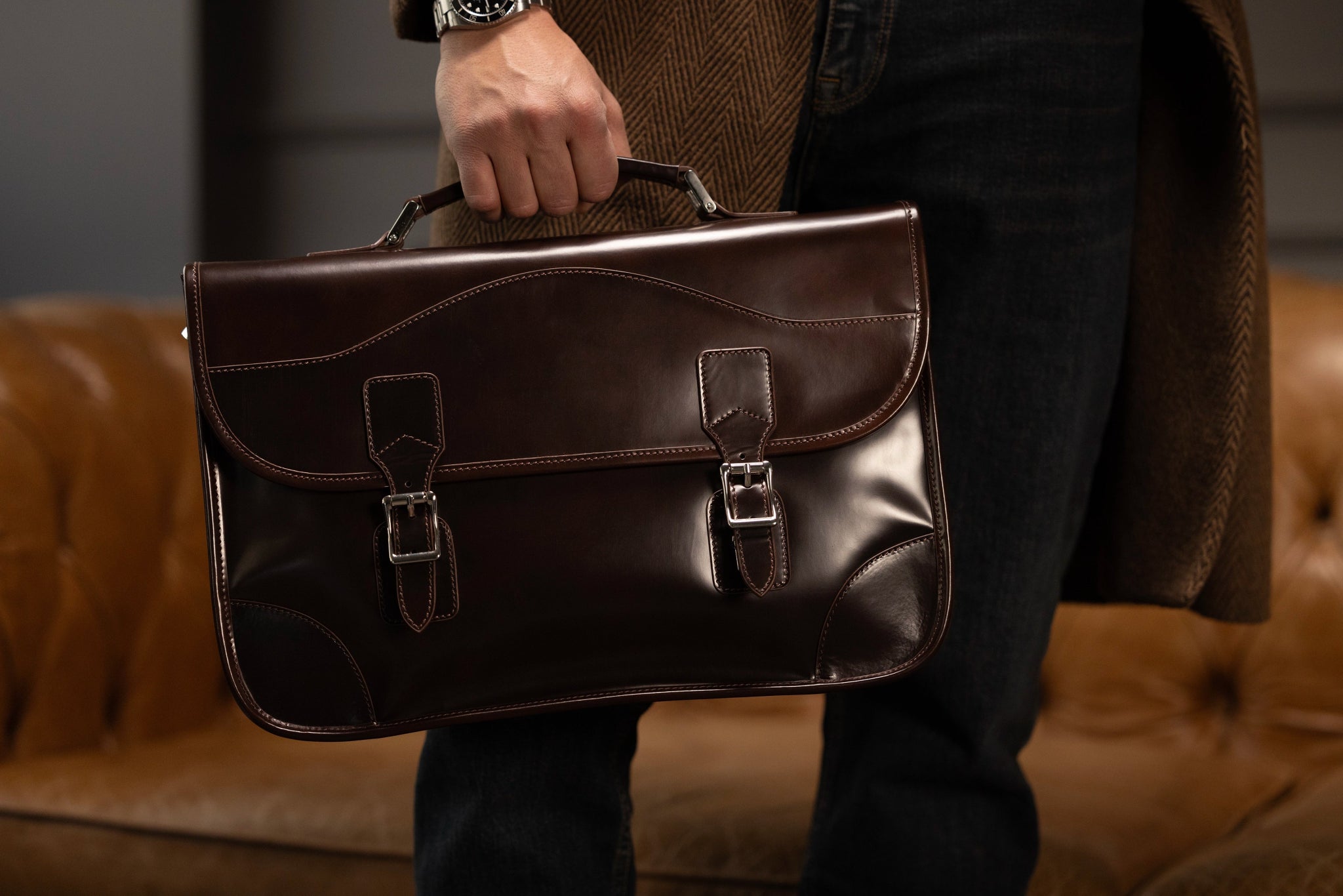 Bosphorus LeatherMessenger Bag - Glossy Brown