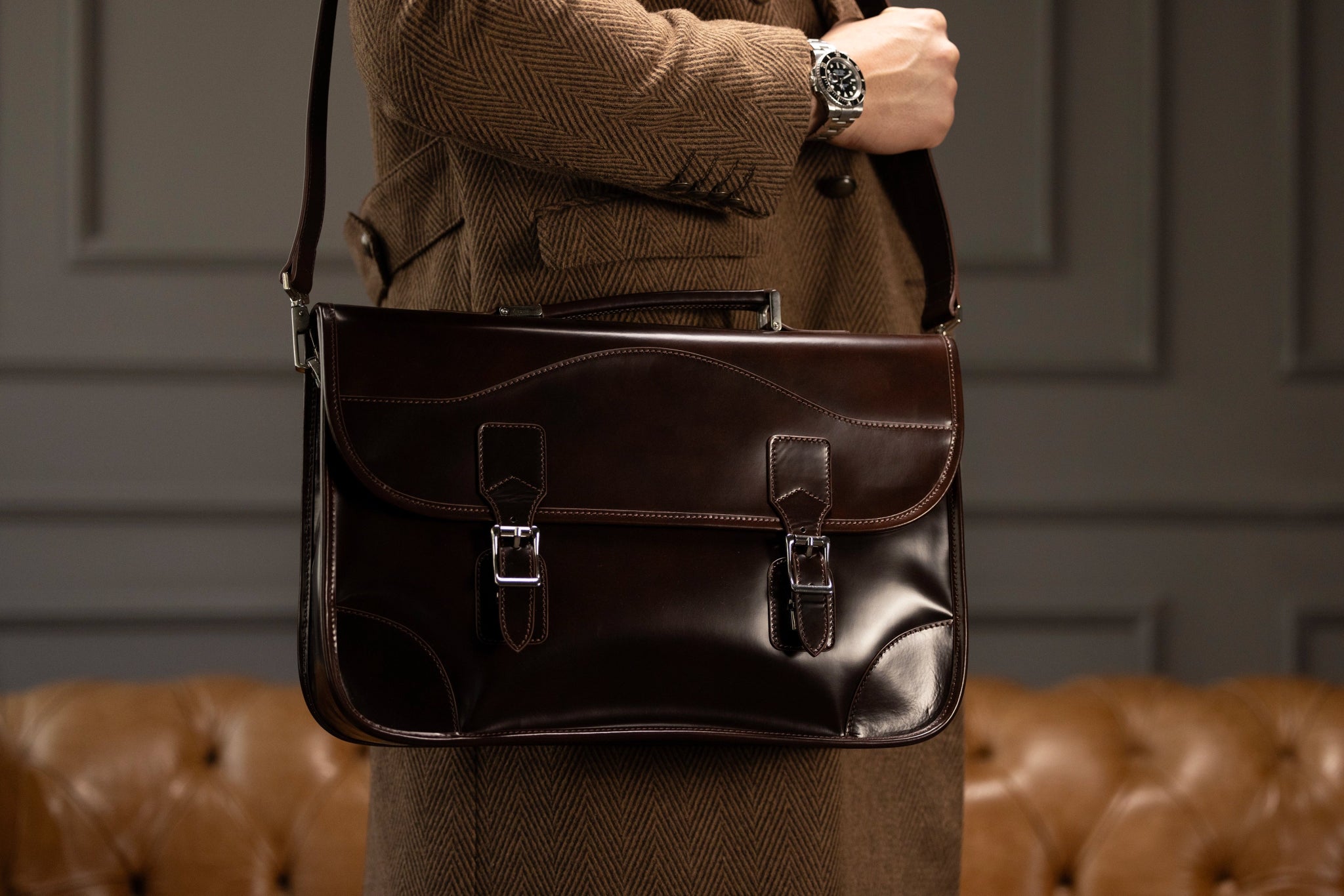 Bosphorus LeatherMessenger Bag - Glossy Brown