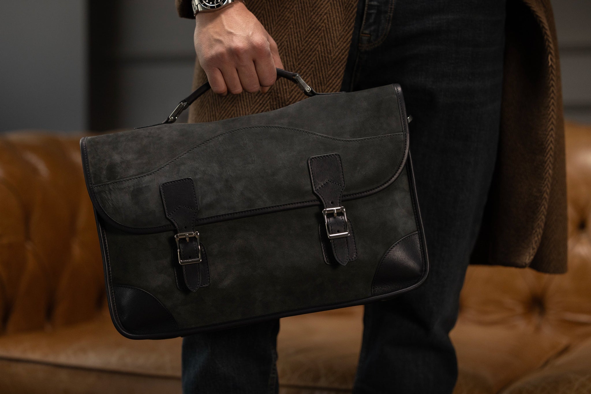 Bosphorus LeatherMessenger Bag - Nubuck Black