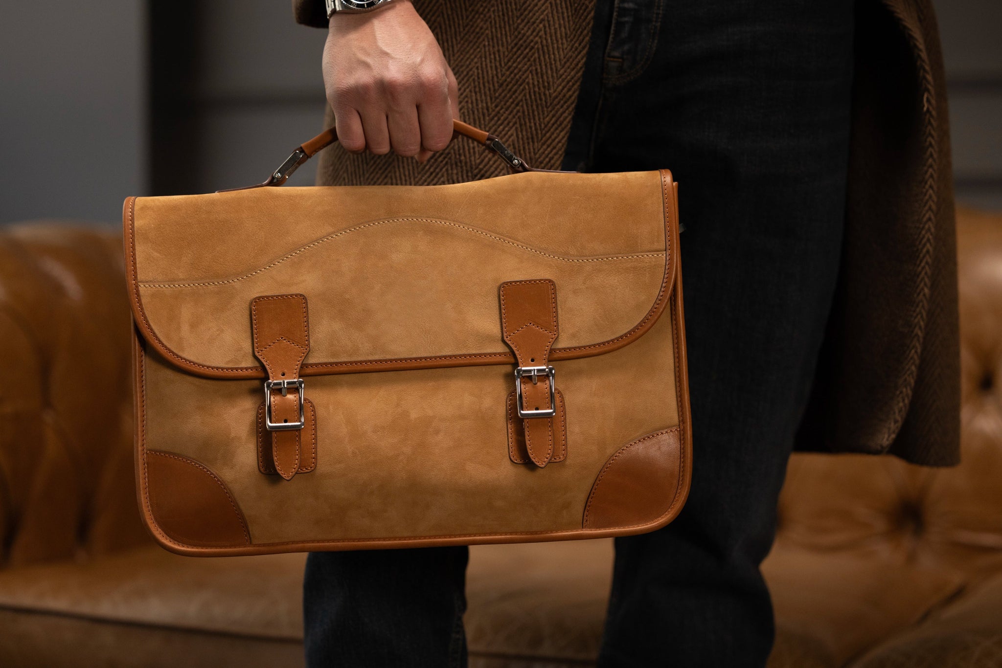 Bosphorus LeatherMessenger Bag - Nubuck Camel