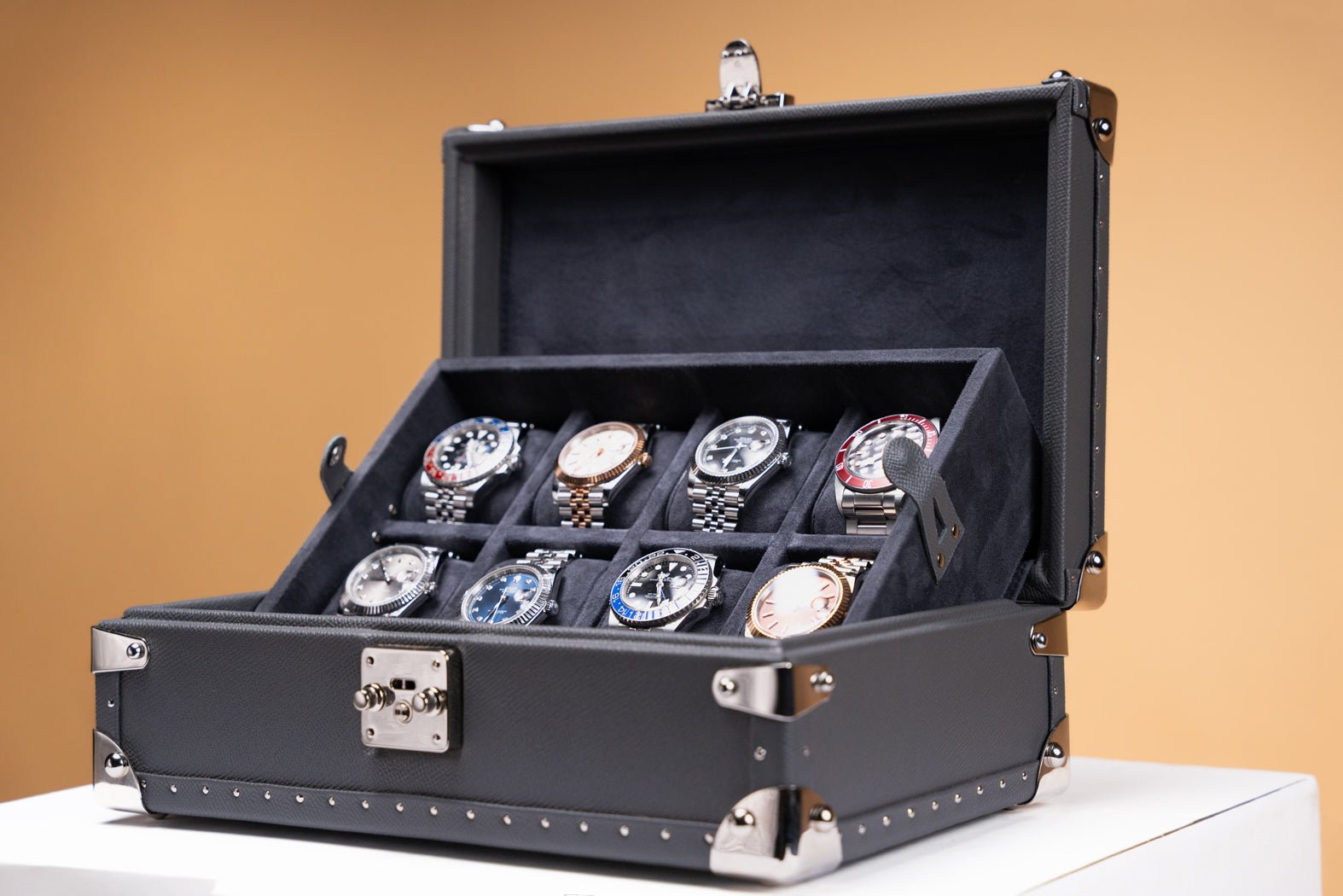 Bosphorus LeatherPetra Watch Case - Saffiano Dark Grey For 8 Watches