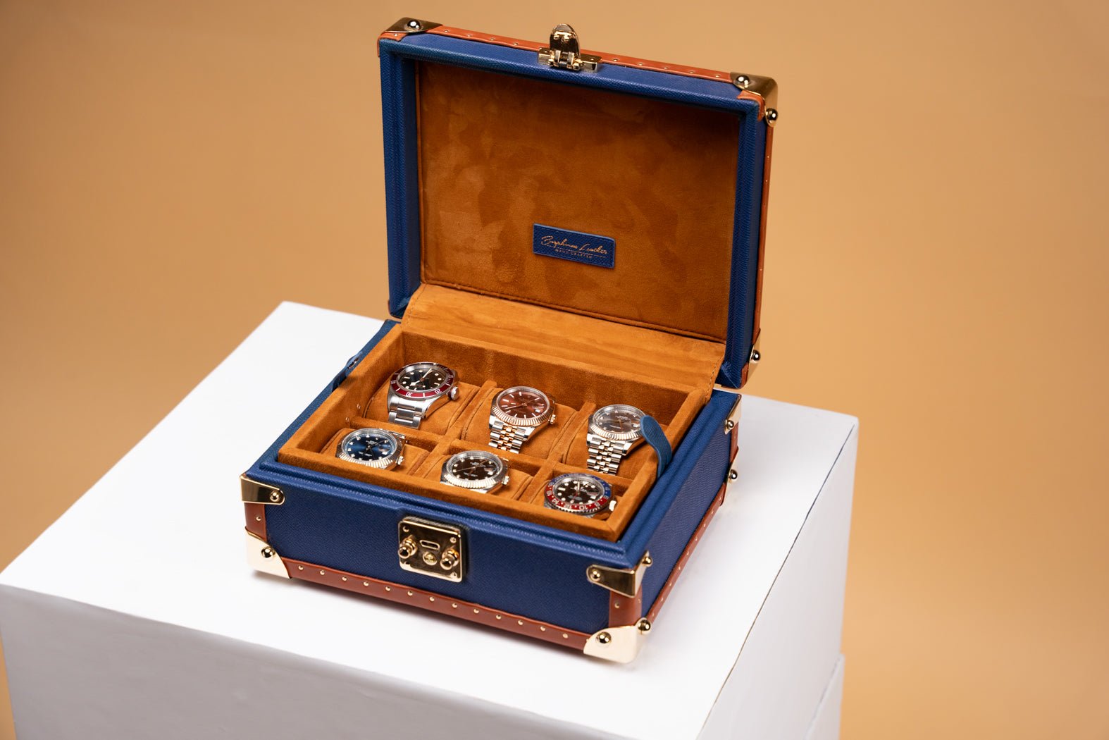 READY TO SHIP - 8 Compartment Watch Box With top Navy Microsuede Cushions