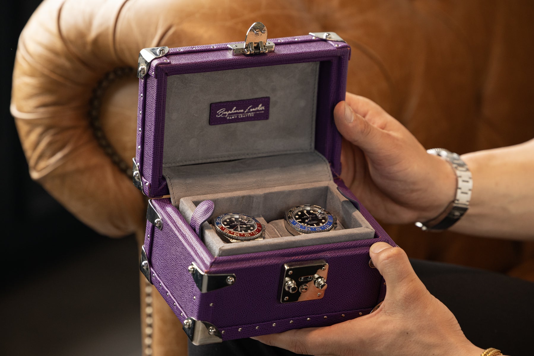 Bosphorus LeatherPetra Watch Case - Saffiano Purple For 2 Watches