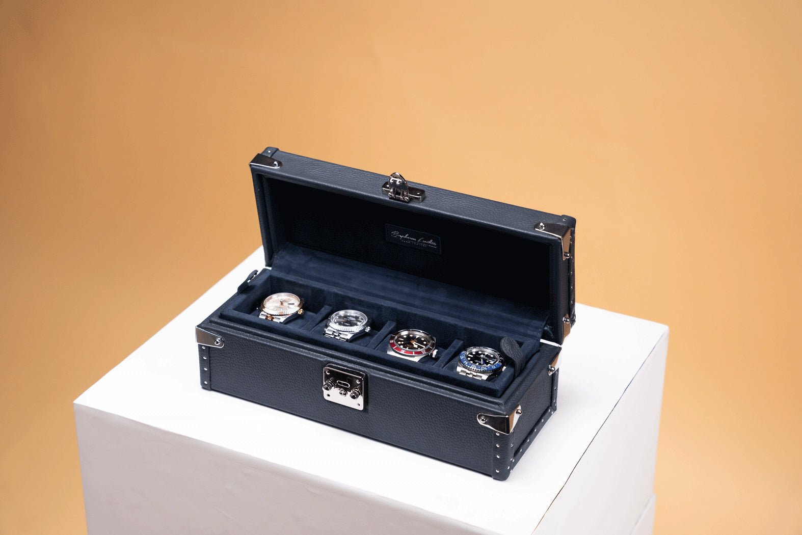 Bosphorus LeatherPetra Watch Case - Togo Dark Blue For 4 Watches