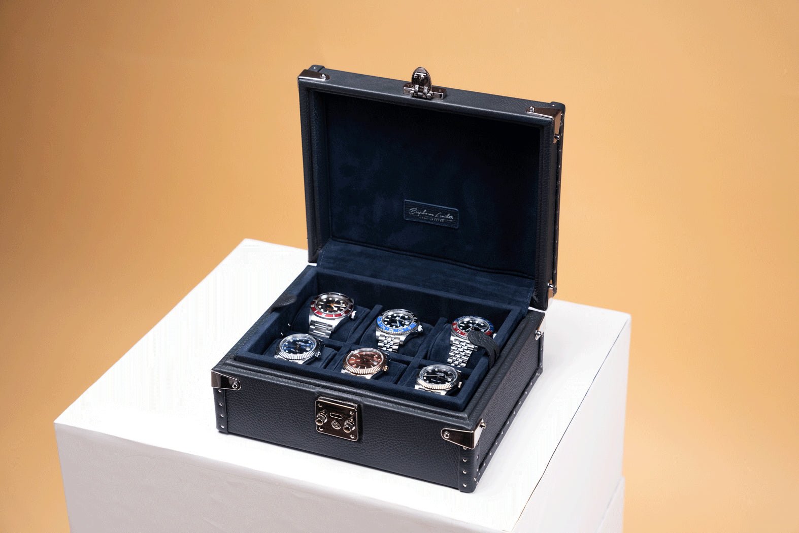 Bosphorus LeatherPetra Watch Case - Togo Dark Blue For 6 Watches