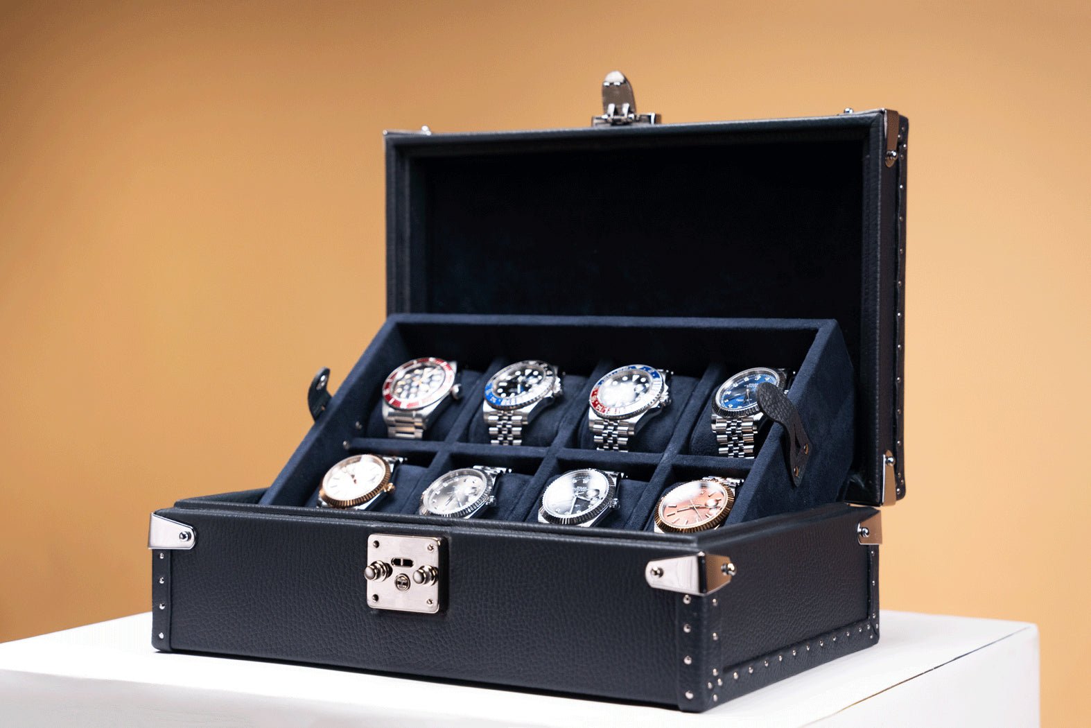 Bosphorus LeatherPetra Watch Case - Togo Dark Blue For 8 Watches