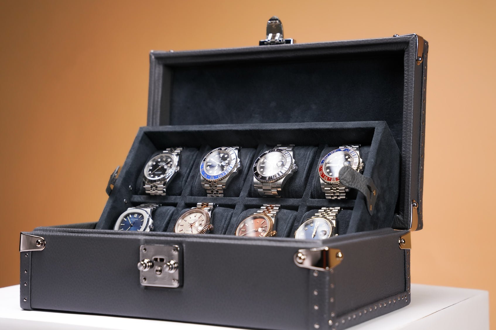 Bosphorus LeatherPetra Watch Case - Togo Dark Grey For 8 Watches