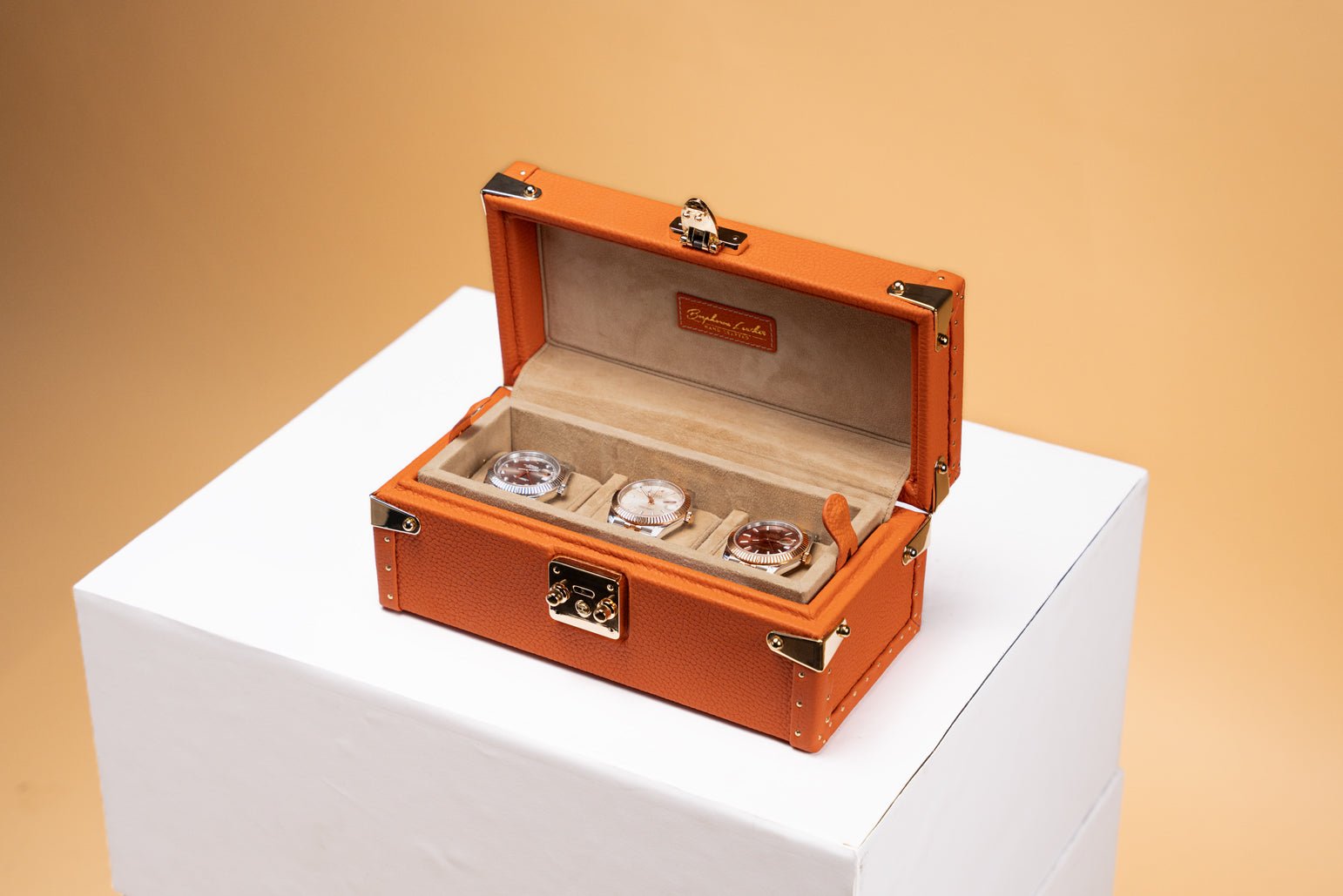 Bosphorus LeatherPetra Watch Case - Togo Orange For 3 Watches